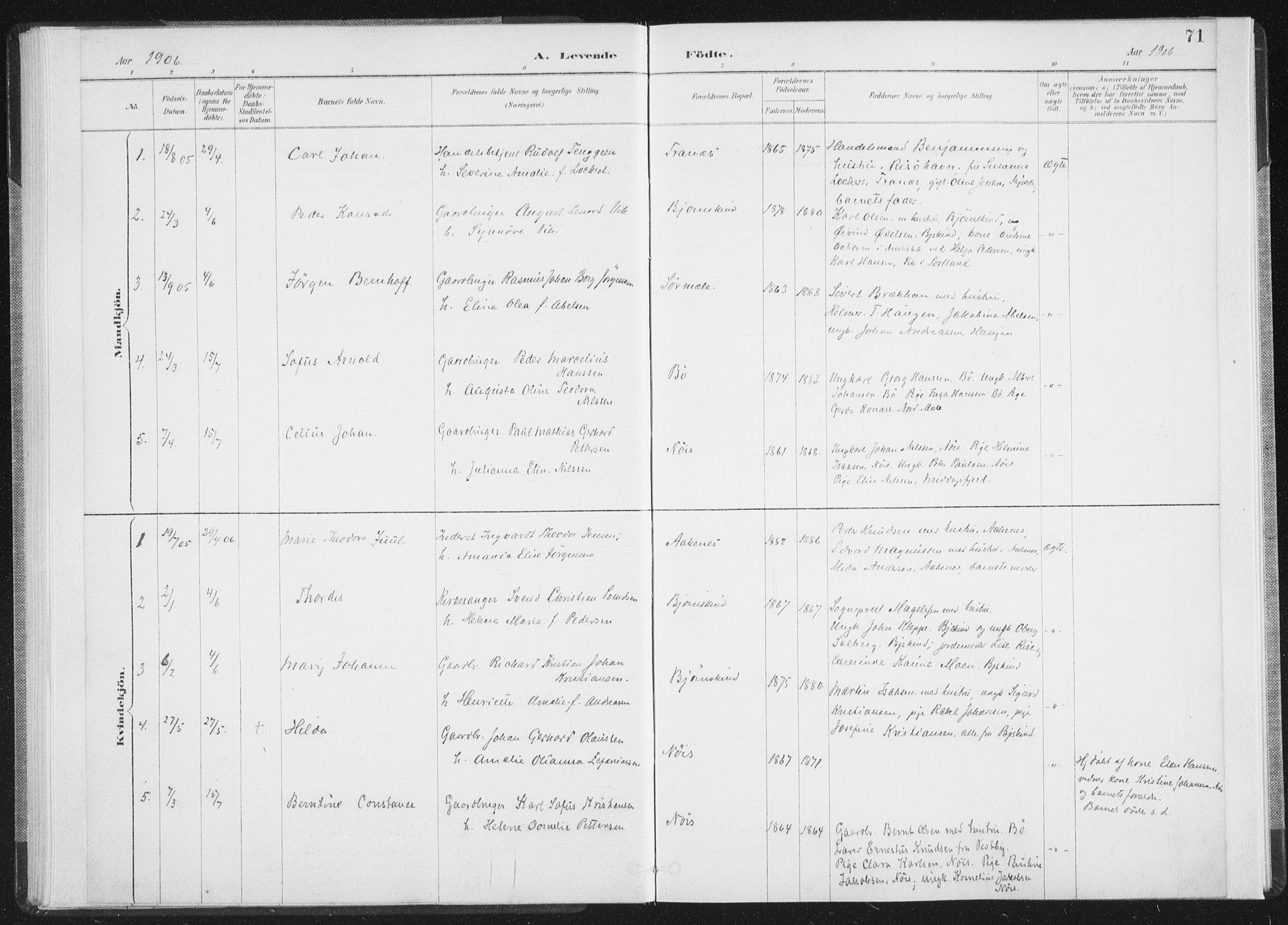 Ministerialprotokoller, klokkerbøker og fødselsregistre - Nordland, AV/SAT-A-1459/898/L1422: Parish register (official) no. 898A02, 1887-1908, p. 71