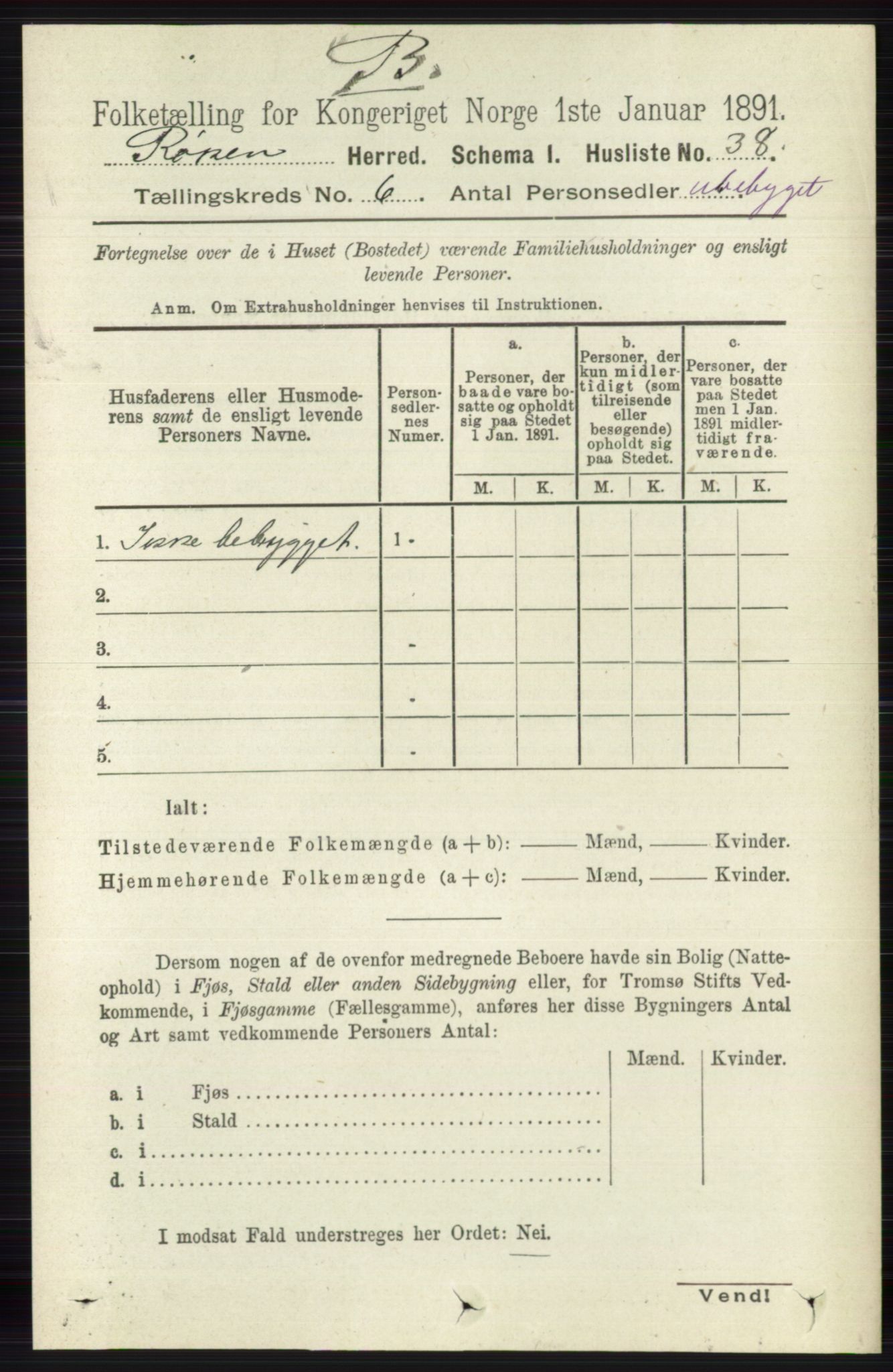 RA, 1891 census for 0627 Røyken, 1891, p. 3581