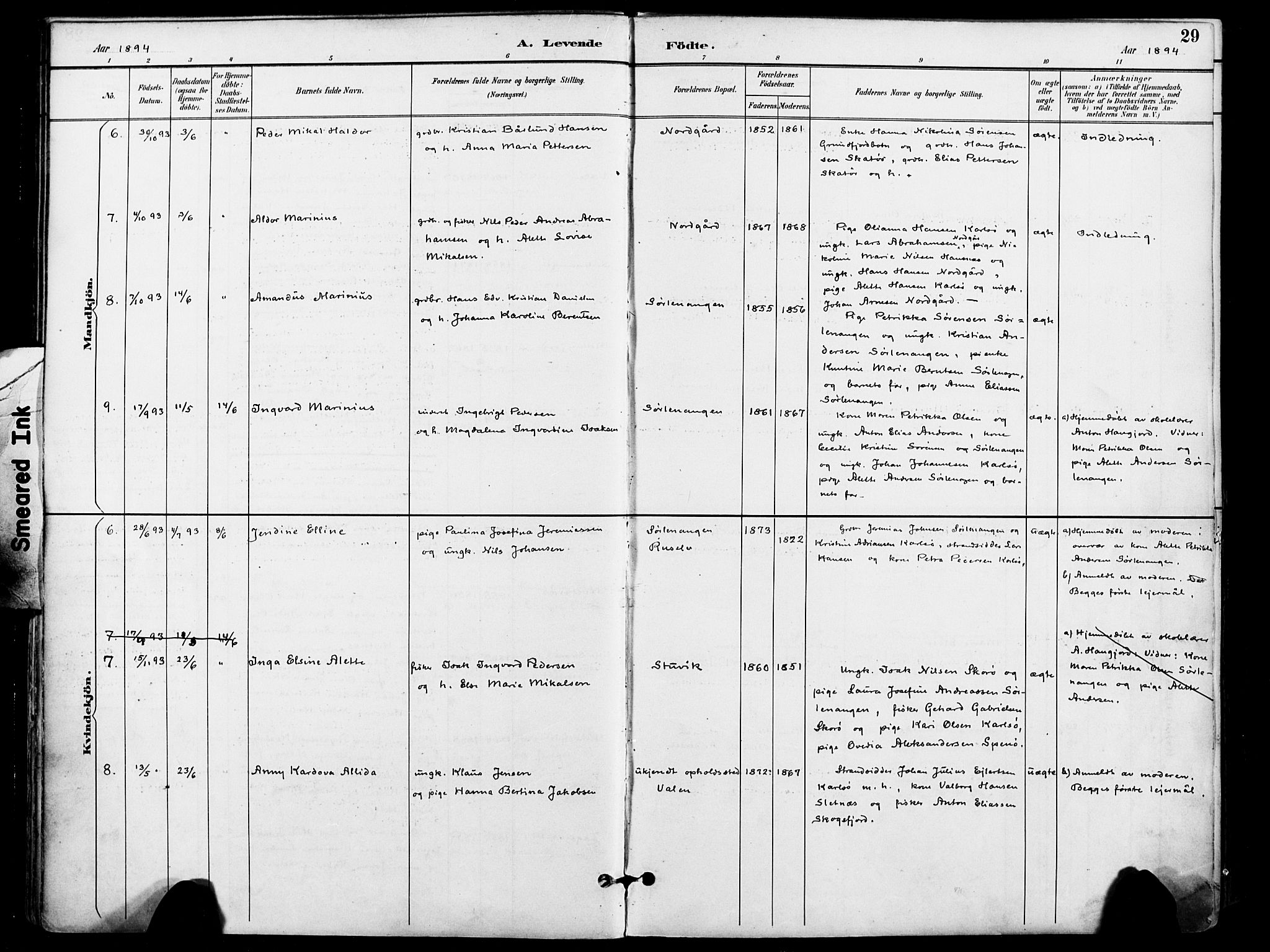 Karlsøy sokneprestembete, AV/SATØ-S-1299/H/Ha/Haa/L0007kirke: Parish register (official) no. 7, 1891-1902, p. 29