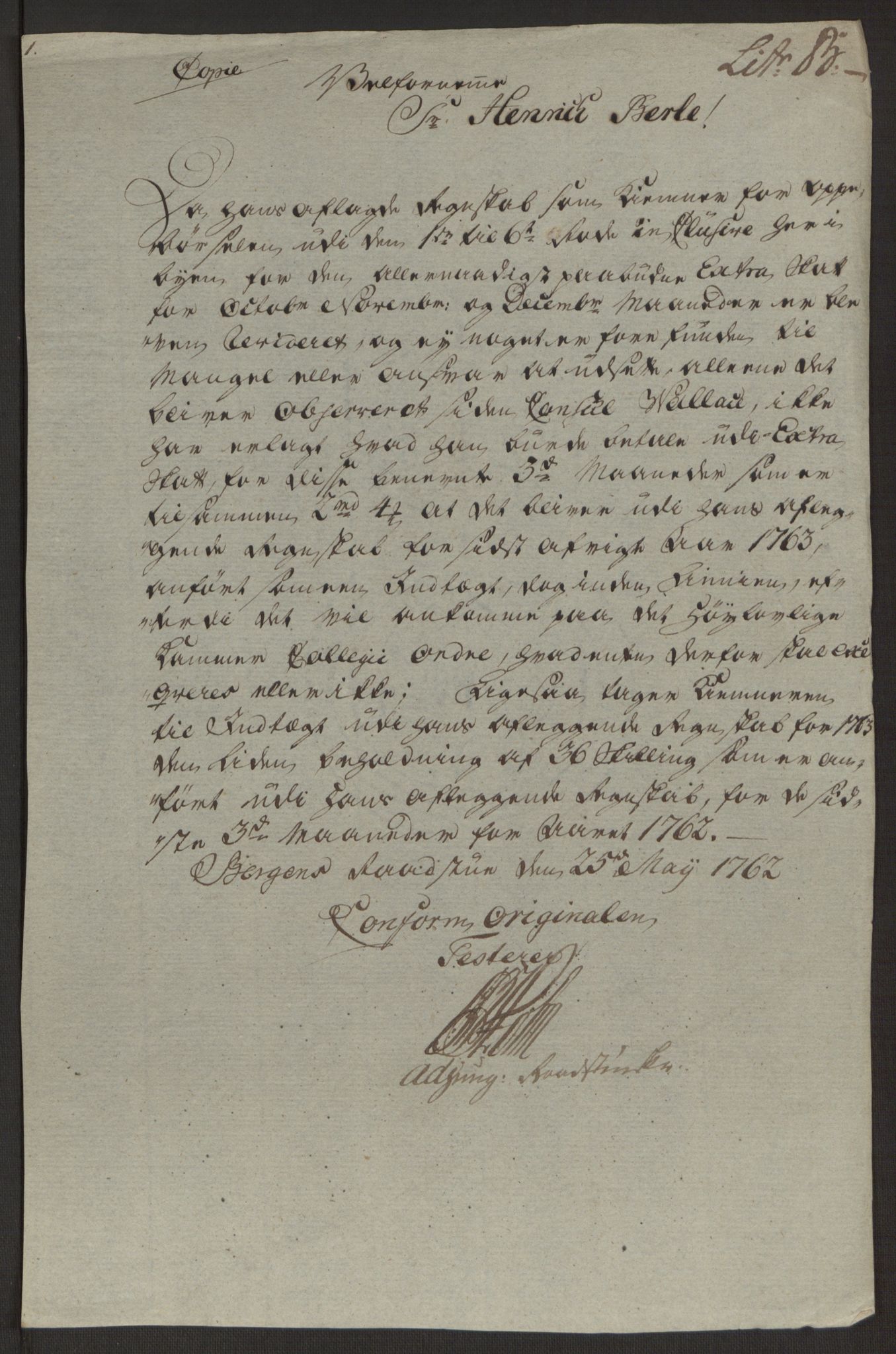 Rentekammeret inntil 1814, Reviderte regnskaper, Byregnskaper, AV/RA-EA-4066/R/Rp/L0365/0001: [P20] Kontribusjonsregnskap / Ekstraskatt, 1762, p. 245