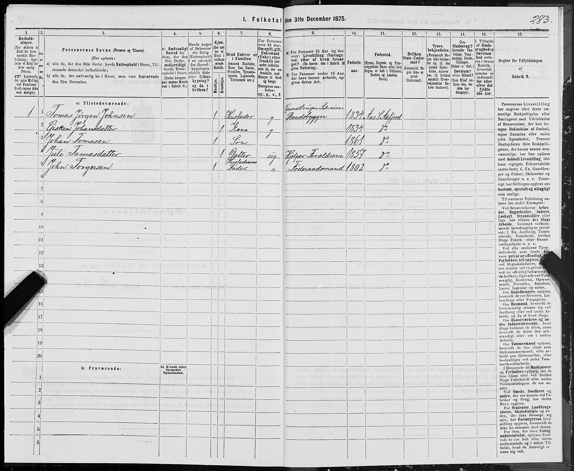 SAT, 1875 census for 1630P Aafjorden, 1875, p. 2283