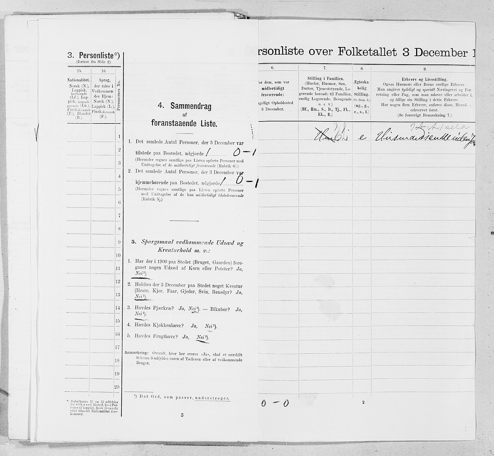 SAT, 1900 census for Vega, 1900, p. 580