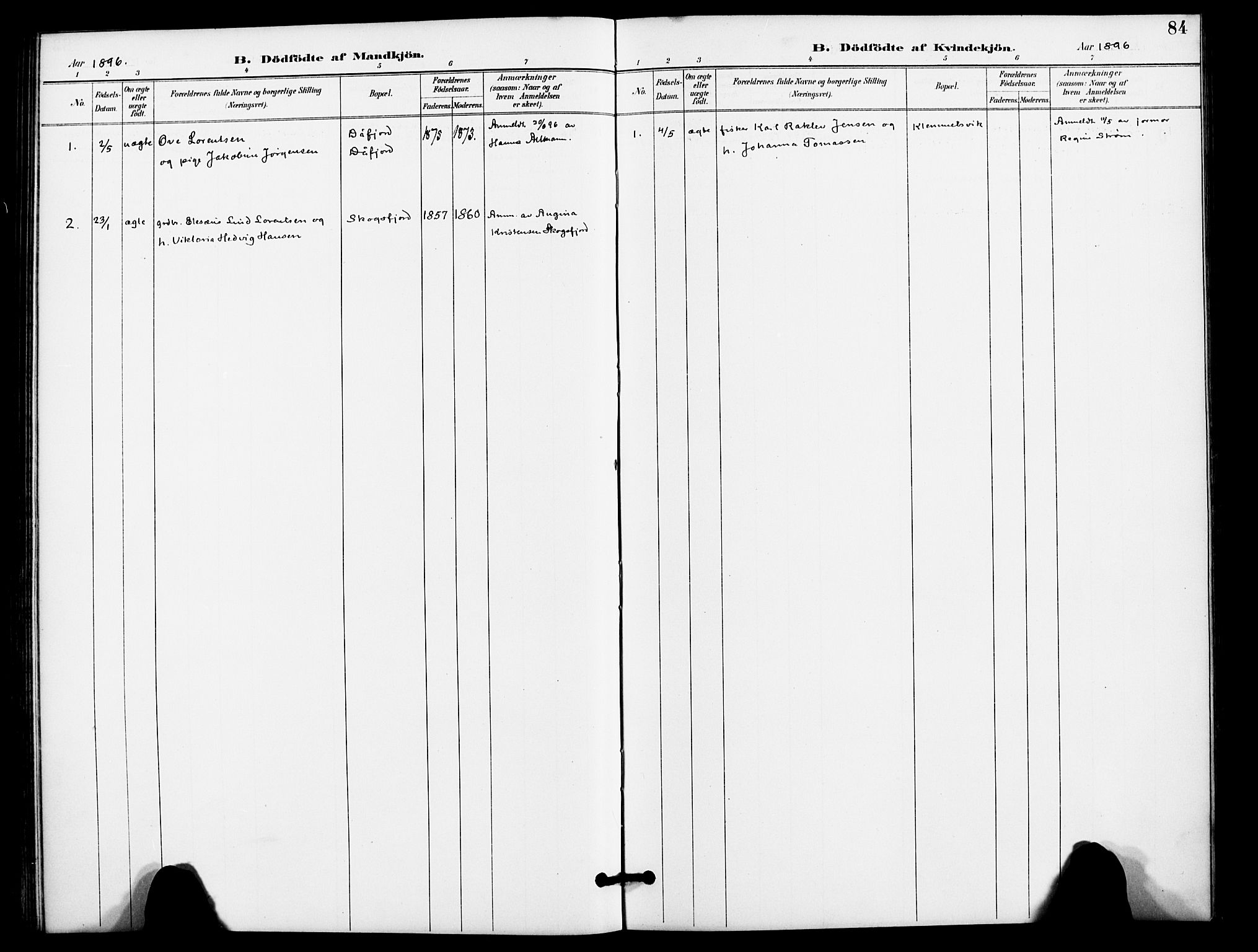 Karlsøy sokneprestembete, AV/SATØ-S-1299/H/Ha/Haa/L0012kirke: Parish register (official) no. 12, 1892-1902, p. 84