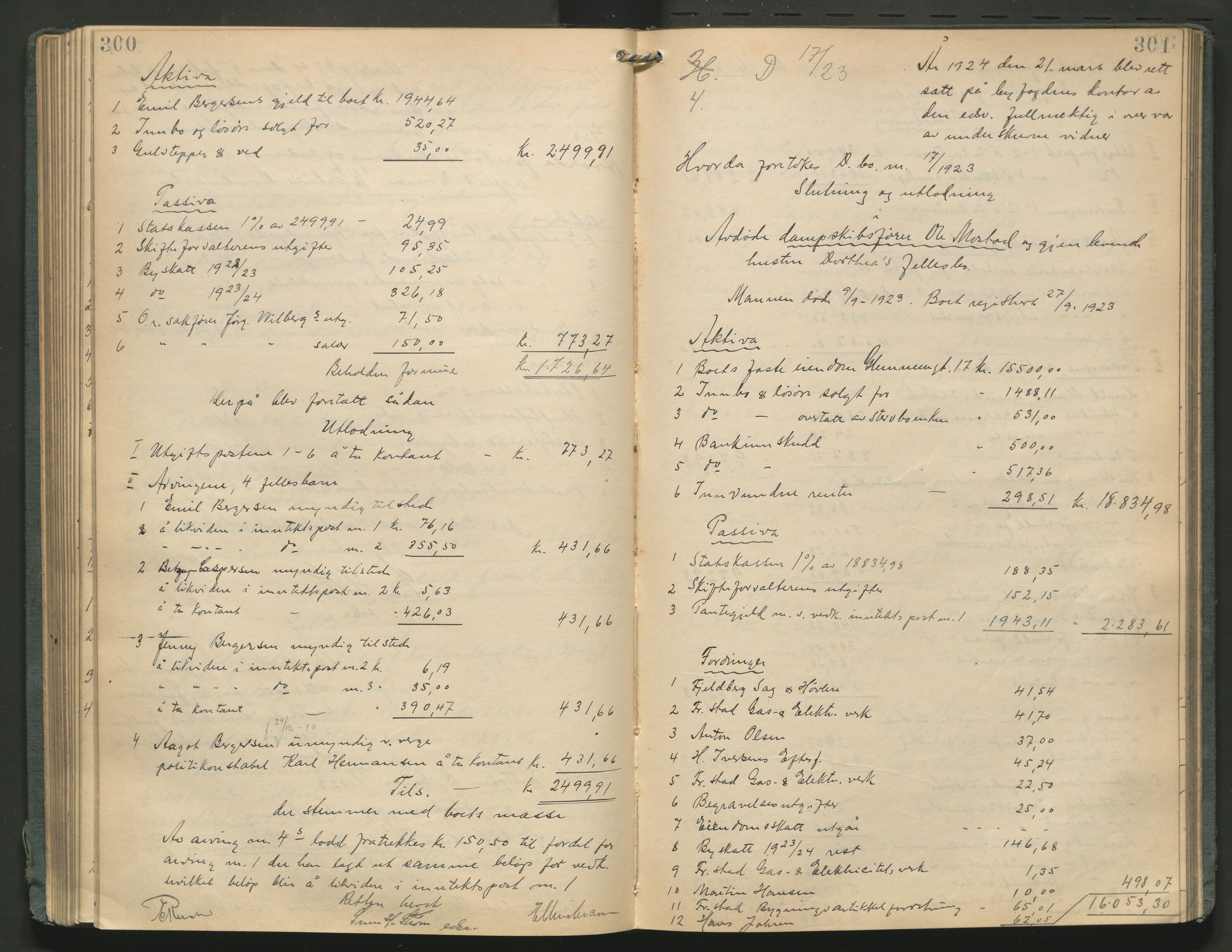 Fredrikstad byfogd, AV/SAO-A-10473a/H/He/L0005: Skifteutlodningsprotokoll, 1917-1927, p. 300-301