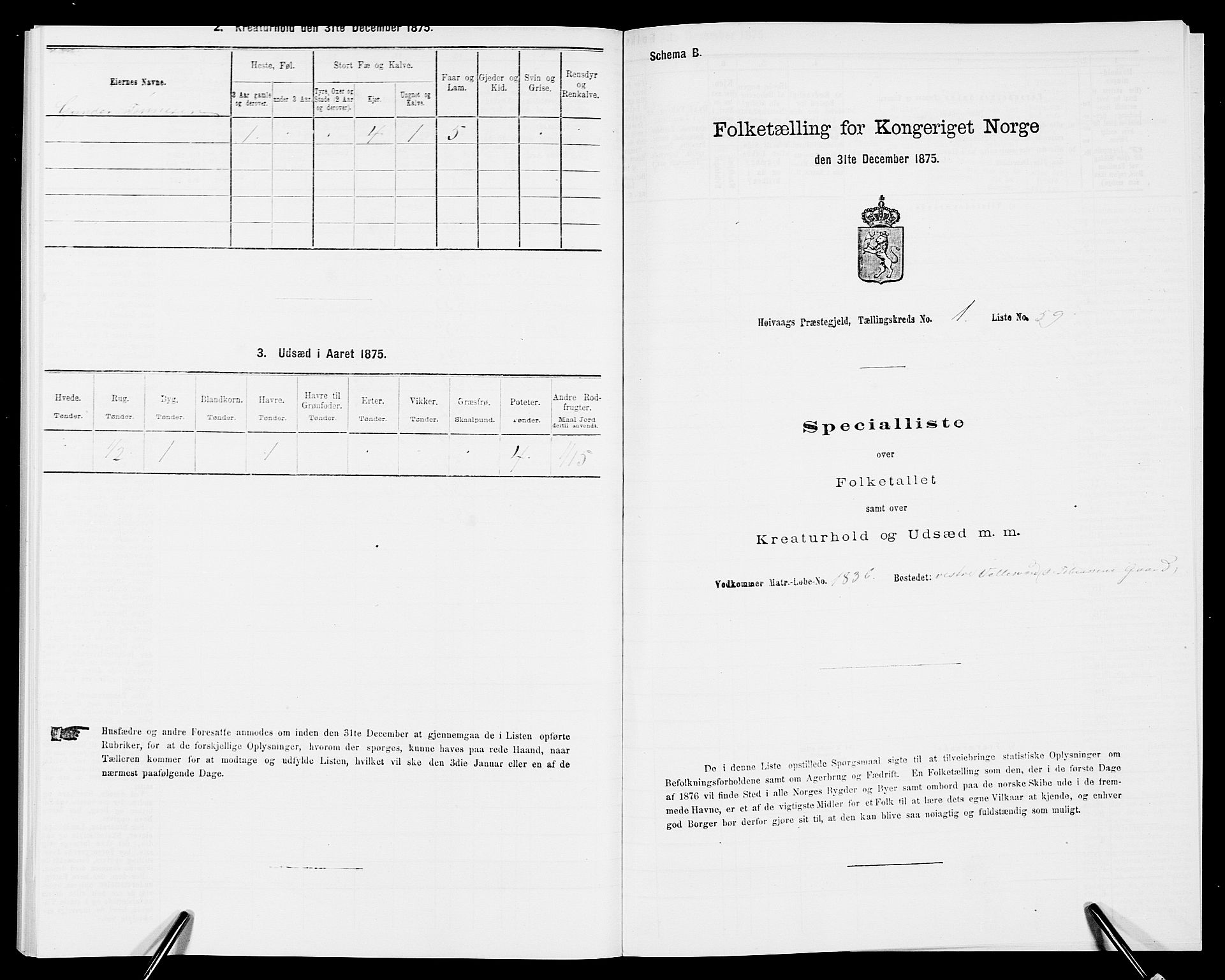 SAK, 1875 census for 0927P Høvåg, 1875, p. 159