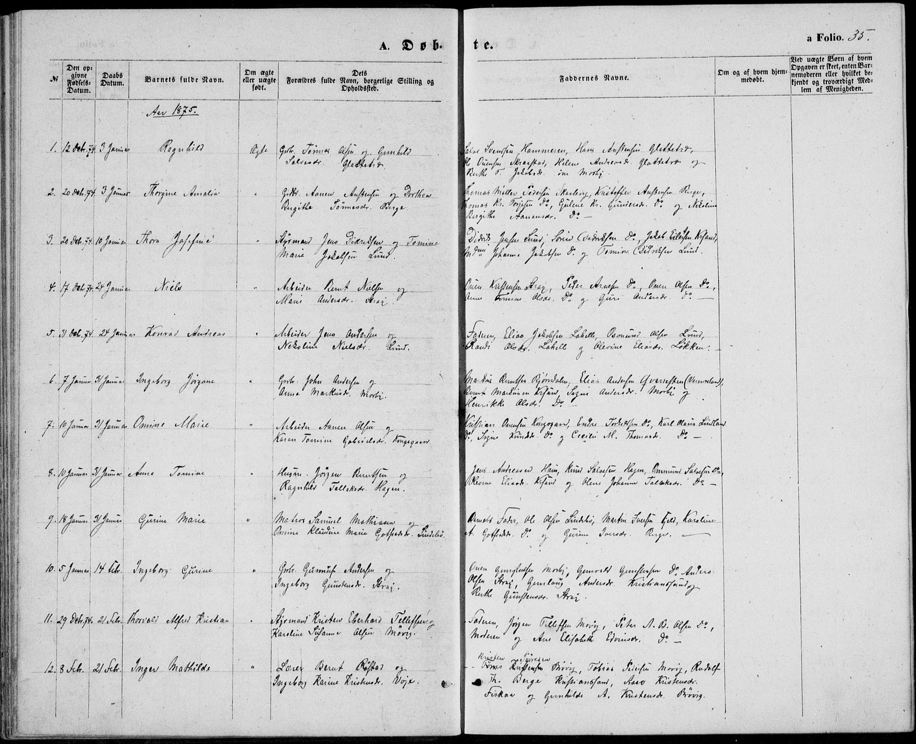 Oddernes sokneprestkontor, AV/SAK-1111-0033/F/Fb/Fba/L0007: Parish register (copy) no. B 7, 1869-1887, p. 35