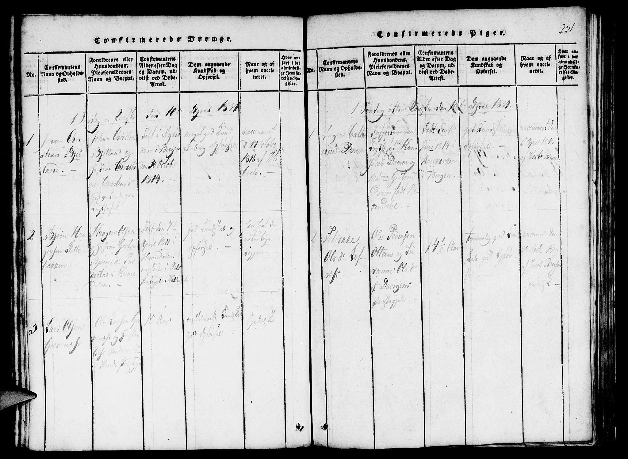 St. Jørgens hospital og Årstad sokneprestembete, SAB/A-99934: Parish register (official) no. A 3, 1815-1843, p. 251