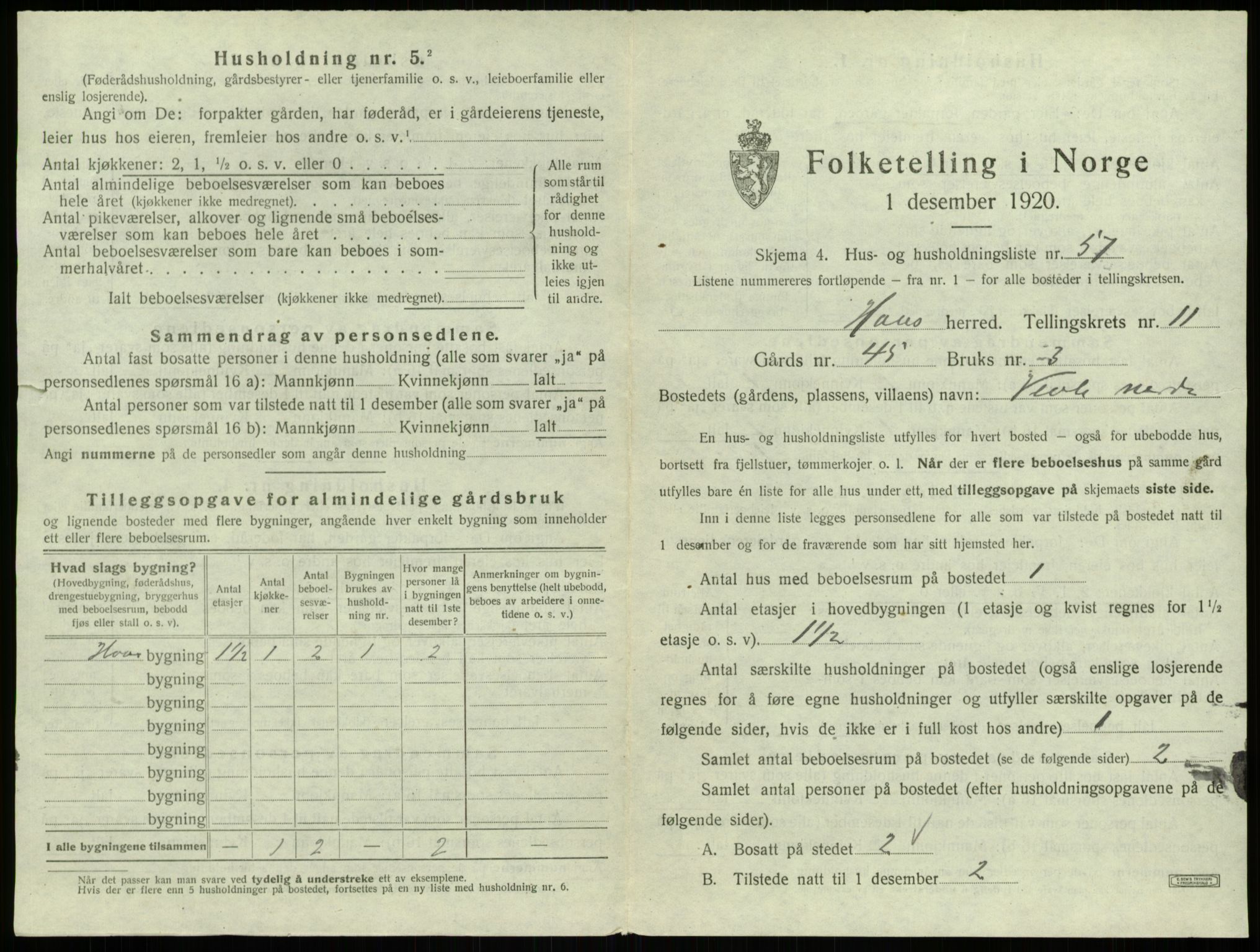 SAB, 1920 census for Haus, 1920, p. 925