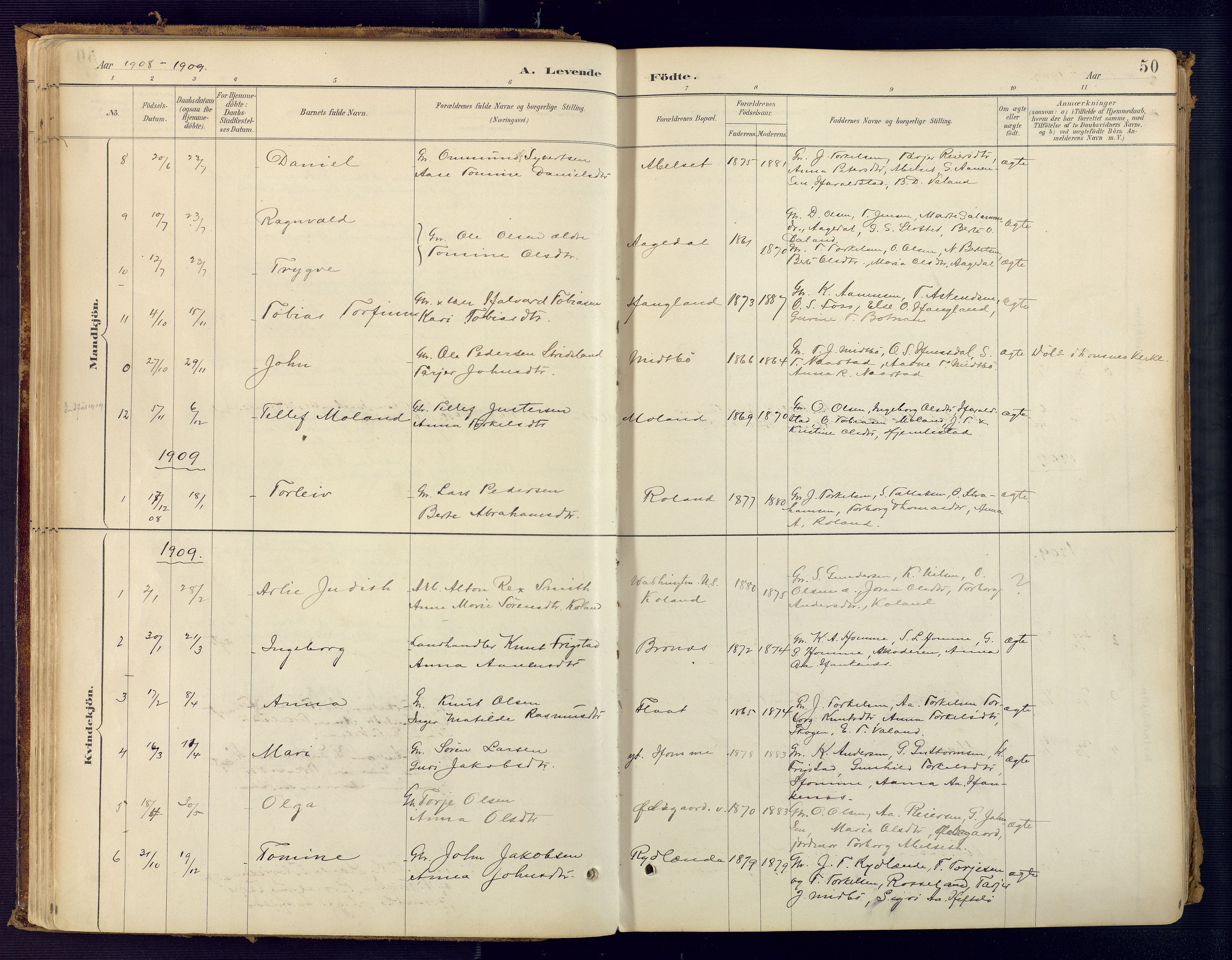 Bjelland sokneprestkontor, AV/SAK-1111-0005/F/Fa/Faa/L0004: Parish register (official) no. A 4, 1887-1923, p. 50