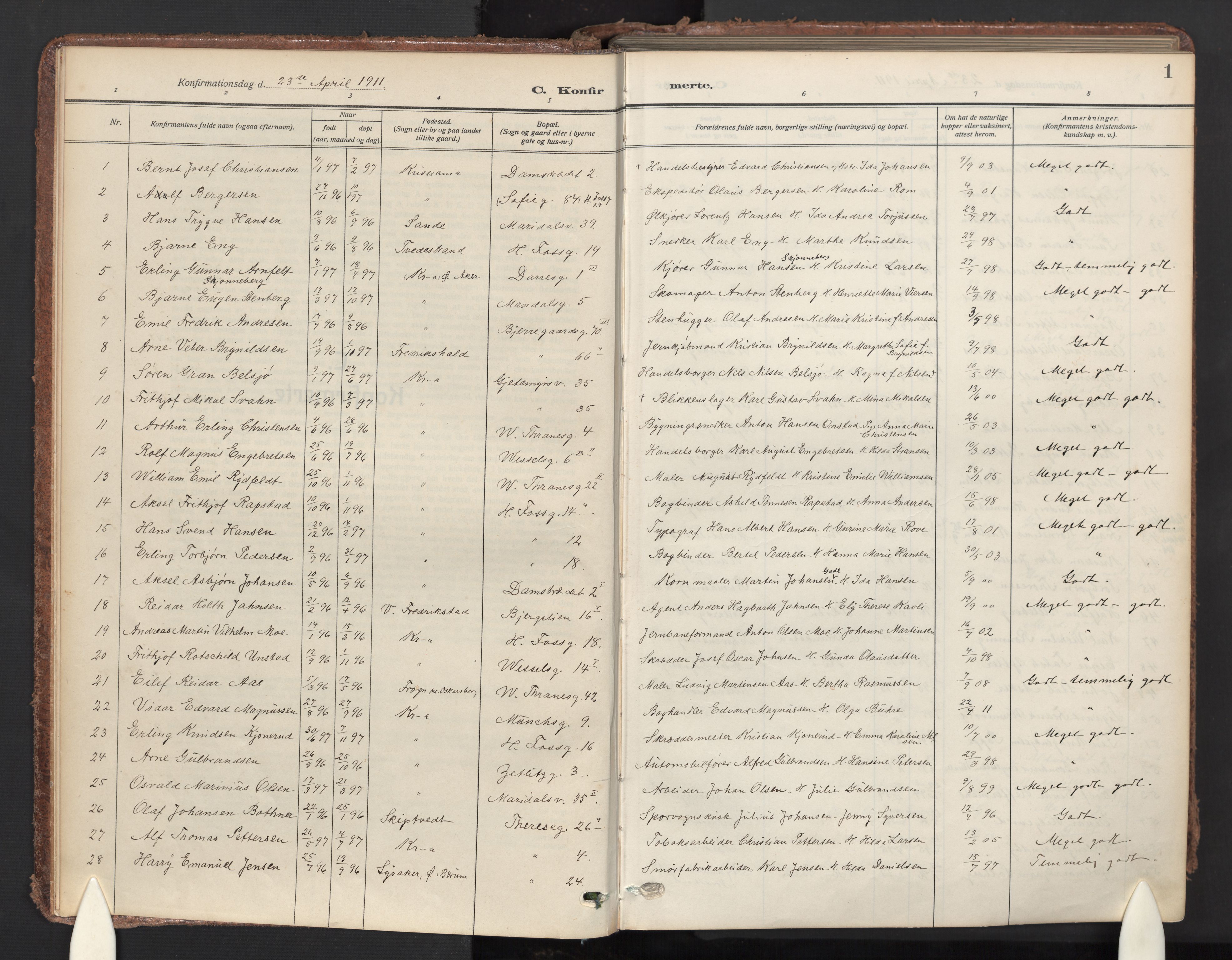 Gamle Aker prestekontor Kirkebøker, AV/SAO-A-10617a/F/L0015: Parish register (official) no. 15, 1911-1924, p. 1