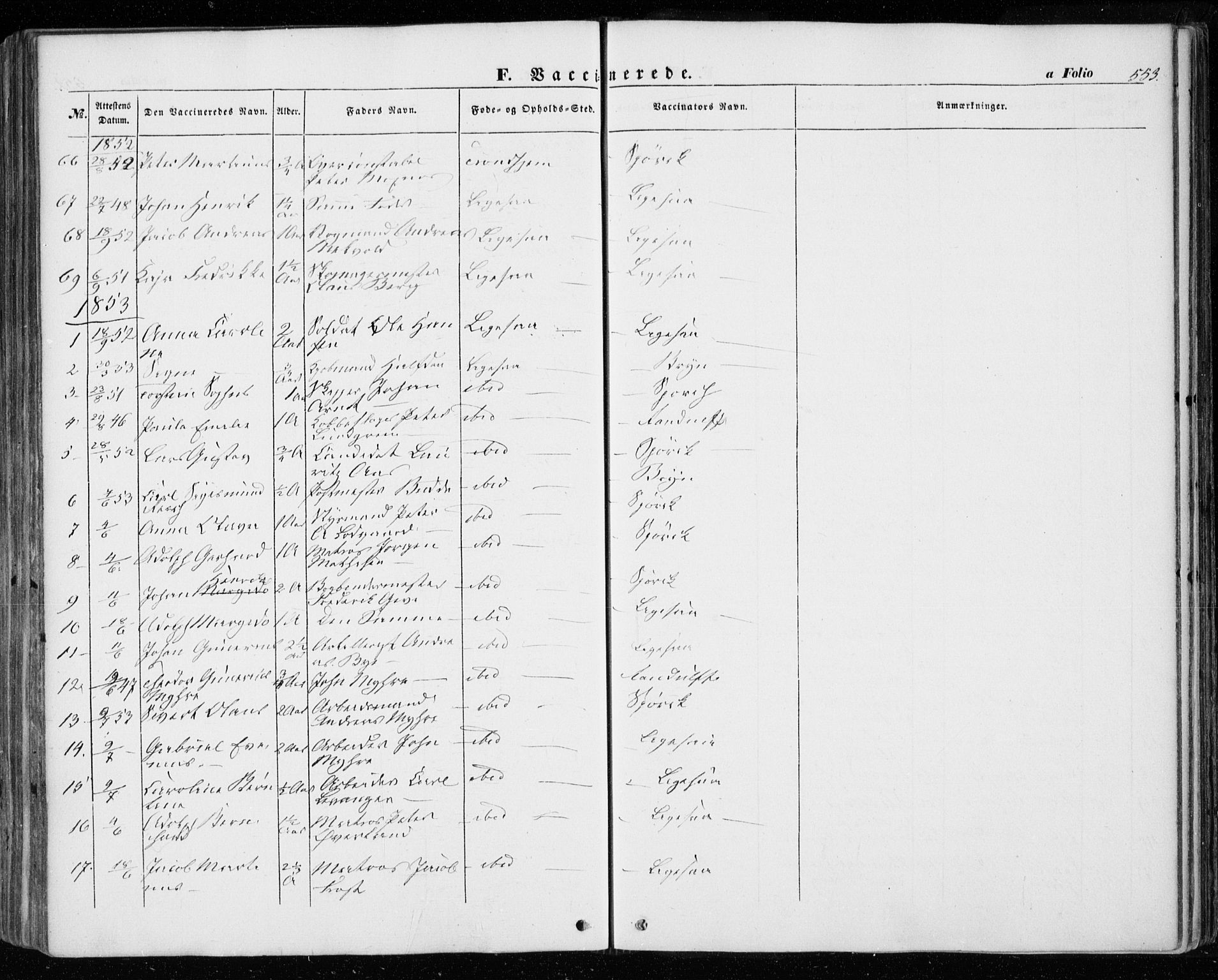 Ministerialprotokoller, klokkerbøker og fødselsregistre - Sør-Trøndelag, SAT/A-1456/601/L0051: Parish register (official) no. 601A19, 1848-1857, p. 553