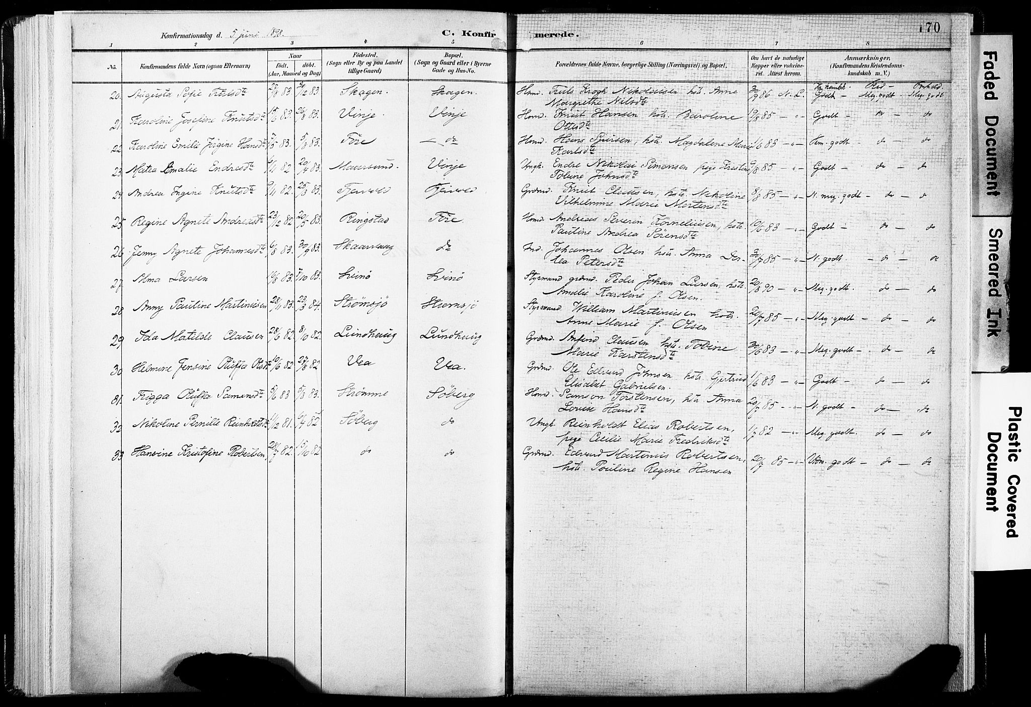 Ministerialprotokoller, klokkerbøker og fødselsregistre - Nordland, SAT/A-1459/891/L1304: Parish register (official) no. 891A09, 1895-1921, p. 170