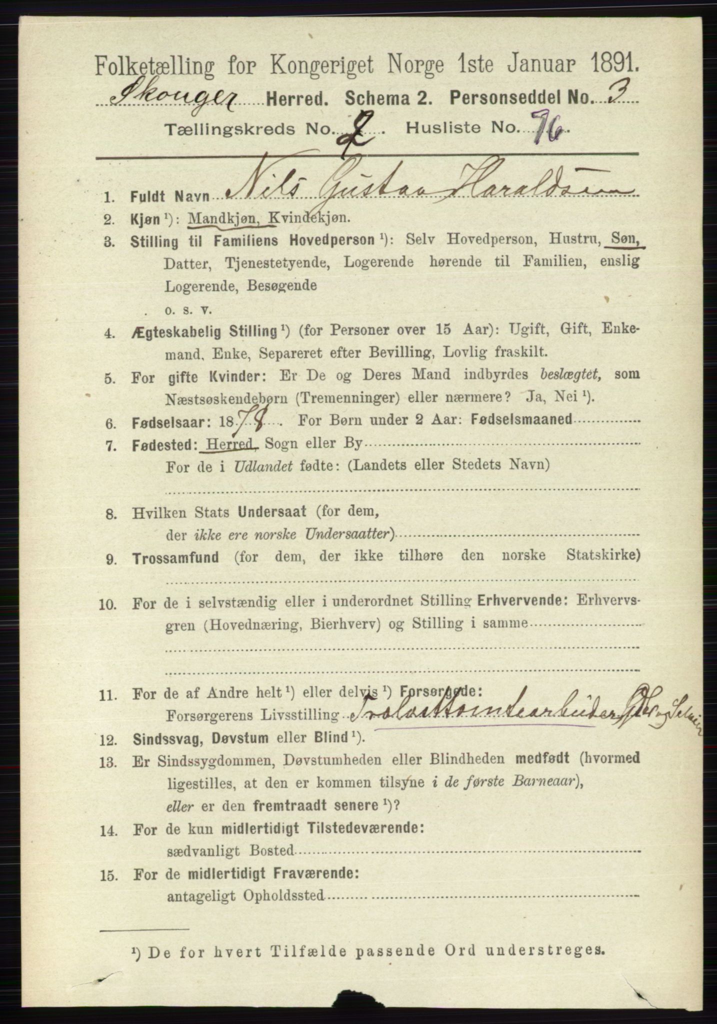 RA, 1891 census for 0712 Skoger, 1891, p. 1486