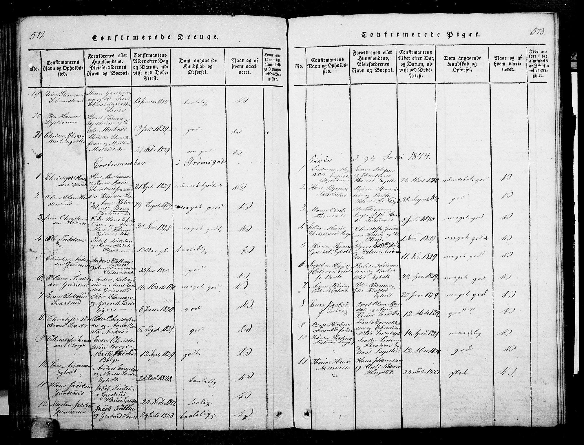 Skoger kirkebøker, SAKO/A-59/G/Ga/L0001: Parish register (copy) no. I 1, 1814-1845, p. 572-573