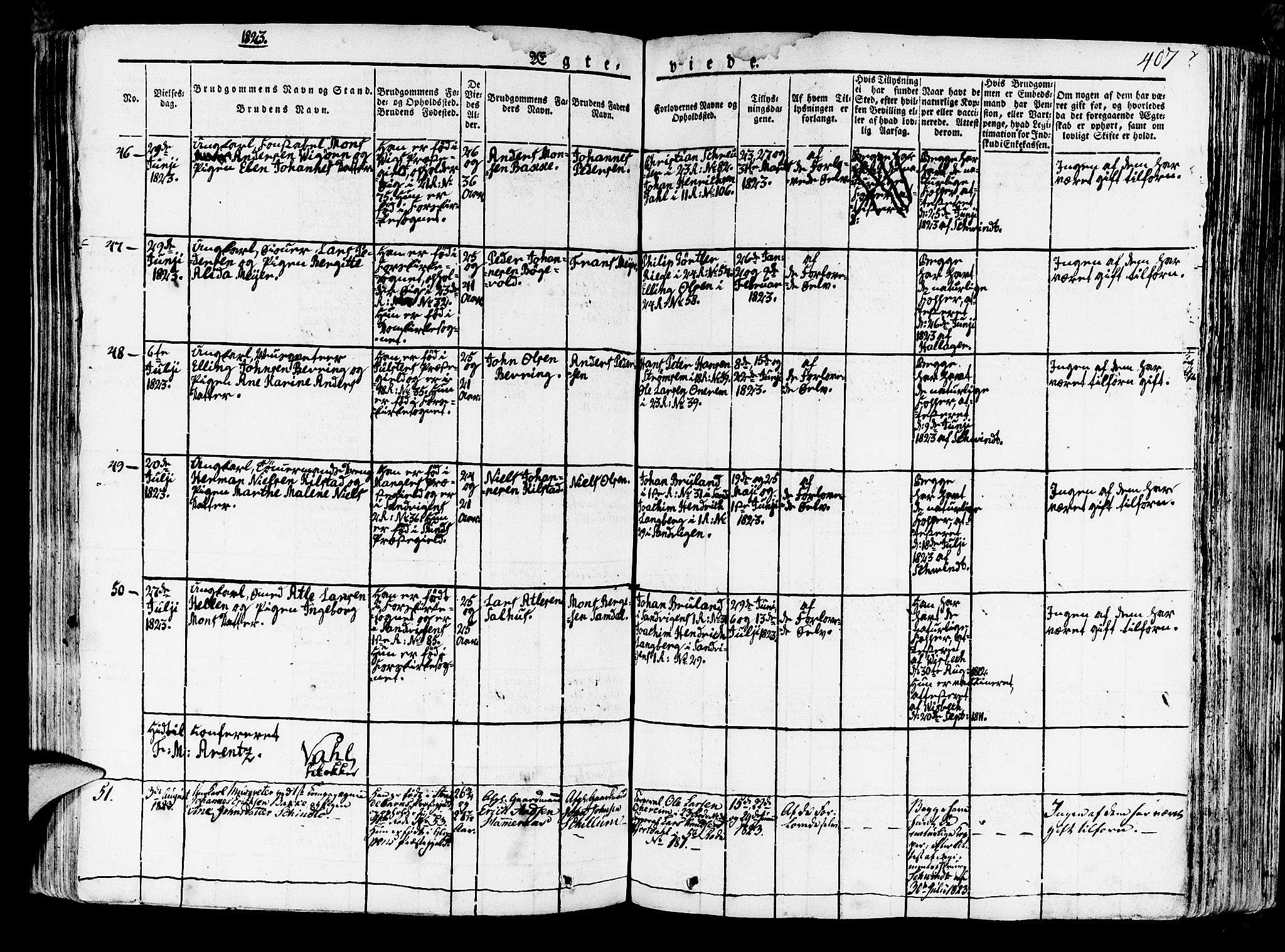 Korskirken sokneprestembete, AV/SAB-A-76101/H/Haa/L0014: Parish register (official) no. A 14, 1823-1835, p. 407