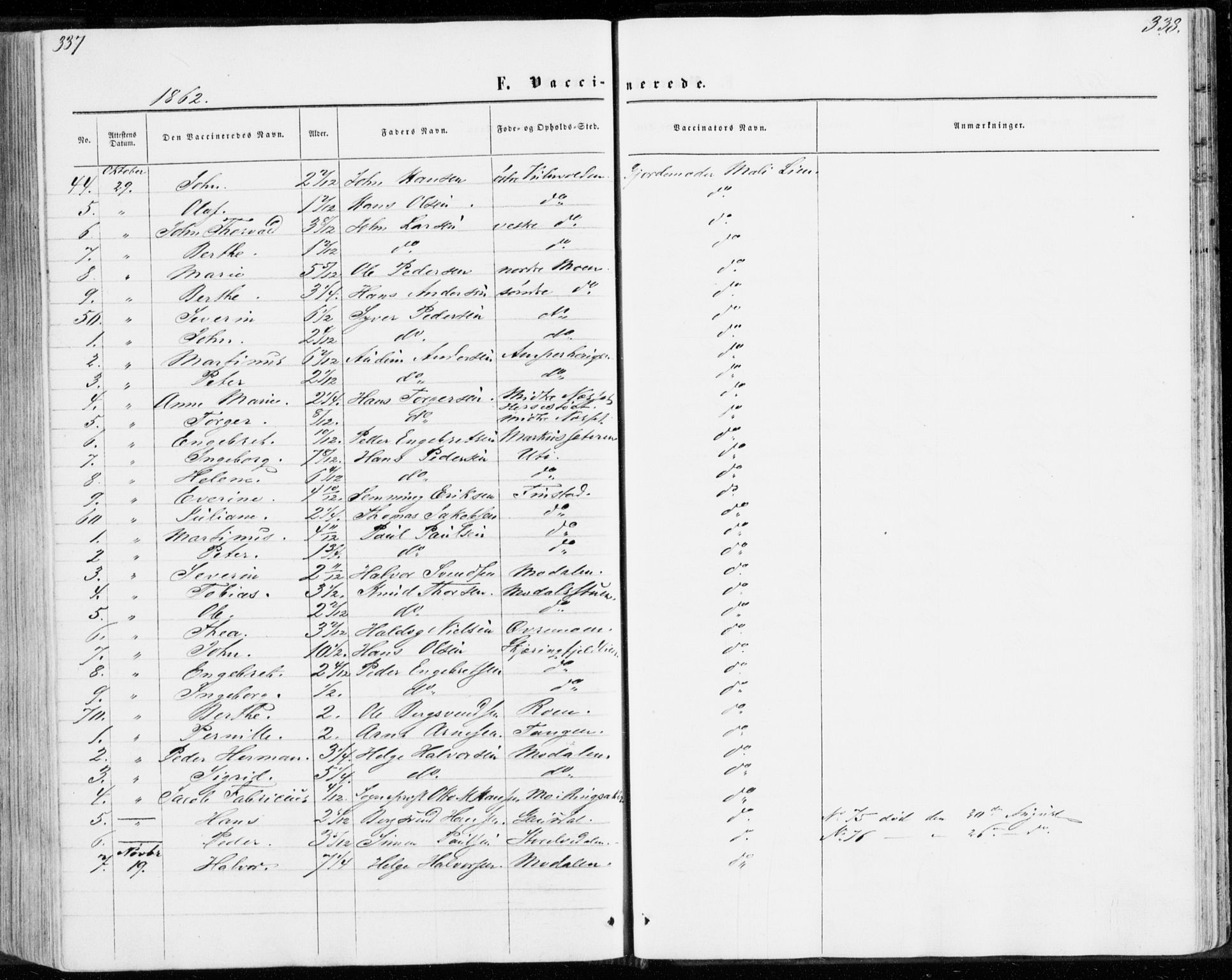 Sollia prestekontor, SAH/PREST-050/H/Ha/Haa/L0001: Parish register (official) no. 1, 1856-1885, p. 337-338
