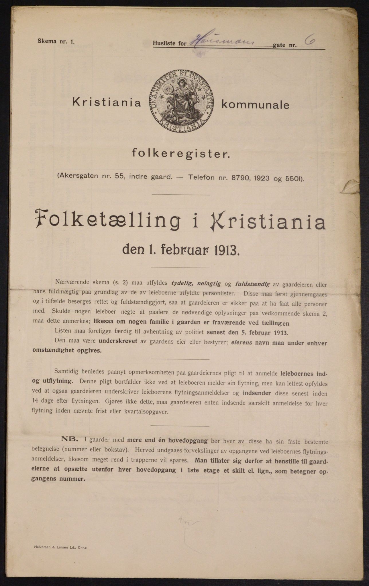 OBA, Municipal Census 1913 for Kristiania, 1913, p. 35250