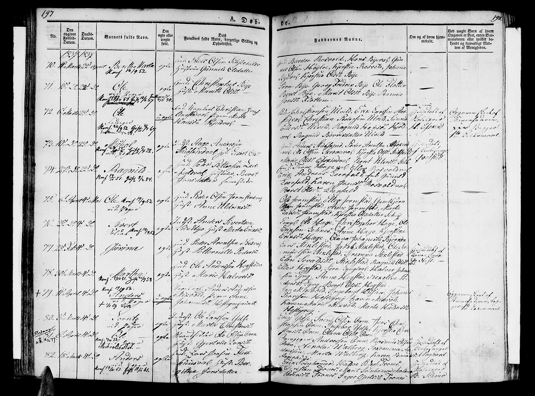 Ministerialprotokoller, klokkerbøker og fødselsregistre - Nord-Trøndelag, AV/SAT-A-1458/723/L0238: Parish register (official) no. 723A07, 1831-1840, p. 197-198