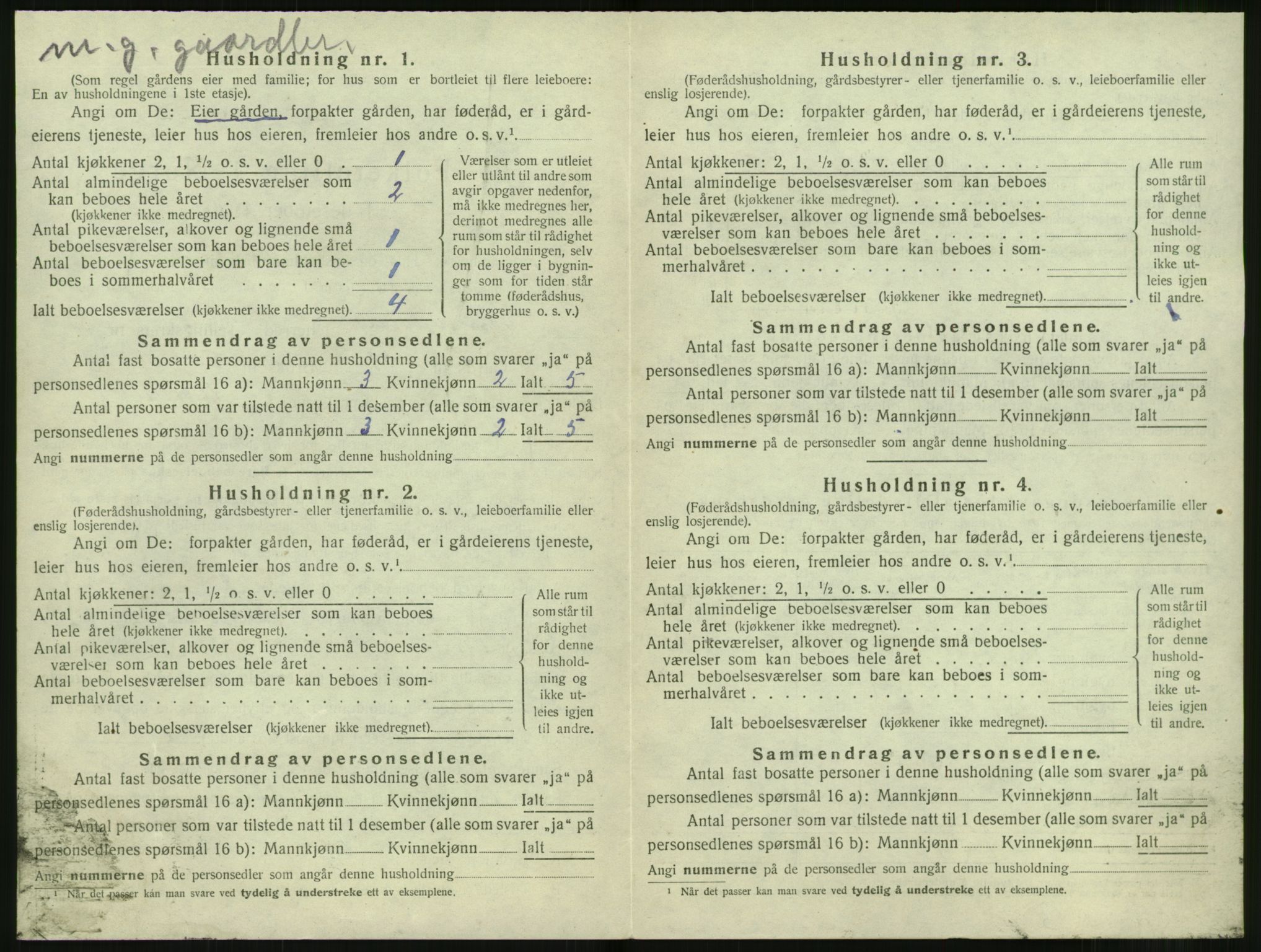 SAT, 1920 census for Sunnylven, 1920, p. 409