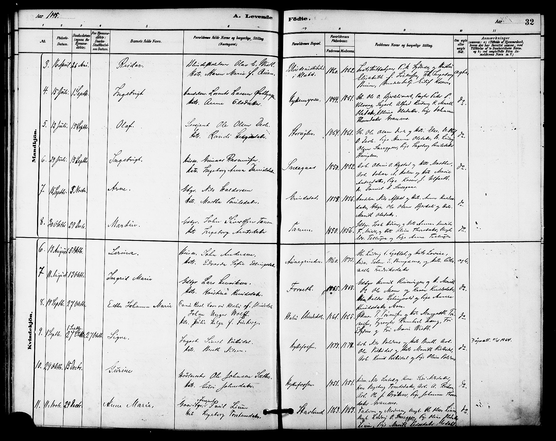 Ministerialprotokoller, klokkerbøker og fødselsregistre - Sør-Trøndelag, SAT/A-1456/618/L0444: Parish register (official) no. 618A07, 1880-1898, p. 32