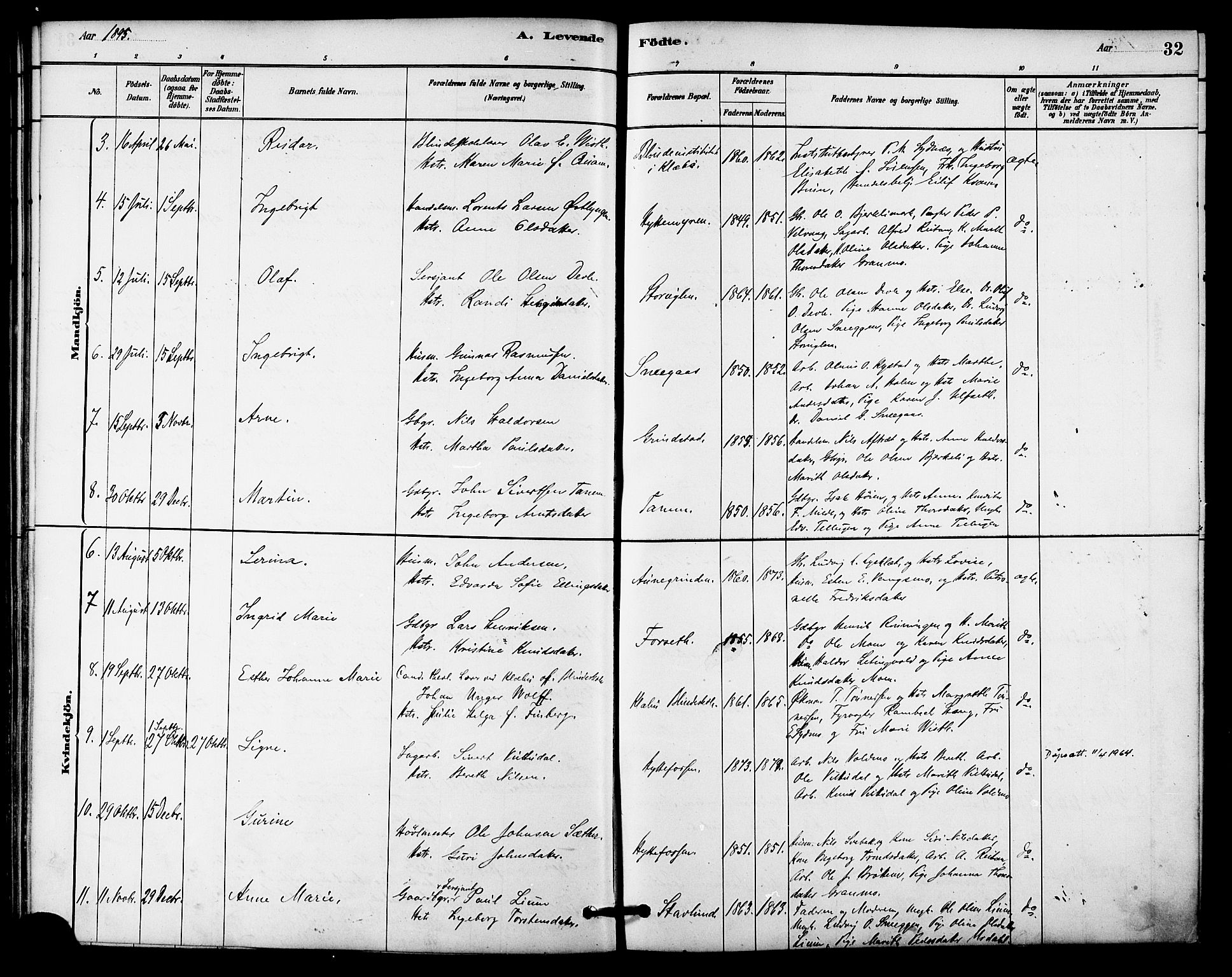 Ministerialprotokoller, klokkerbøker og fødselsregistre - Sør-Trøndelag, AV/SAT-A-1456/618/L0444: Parish register (official) no. 618A07, 1880-1898, p. 32