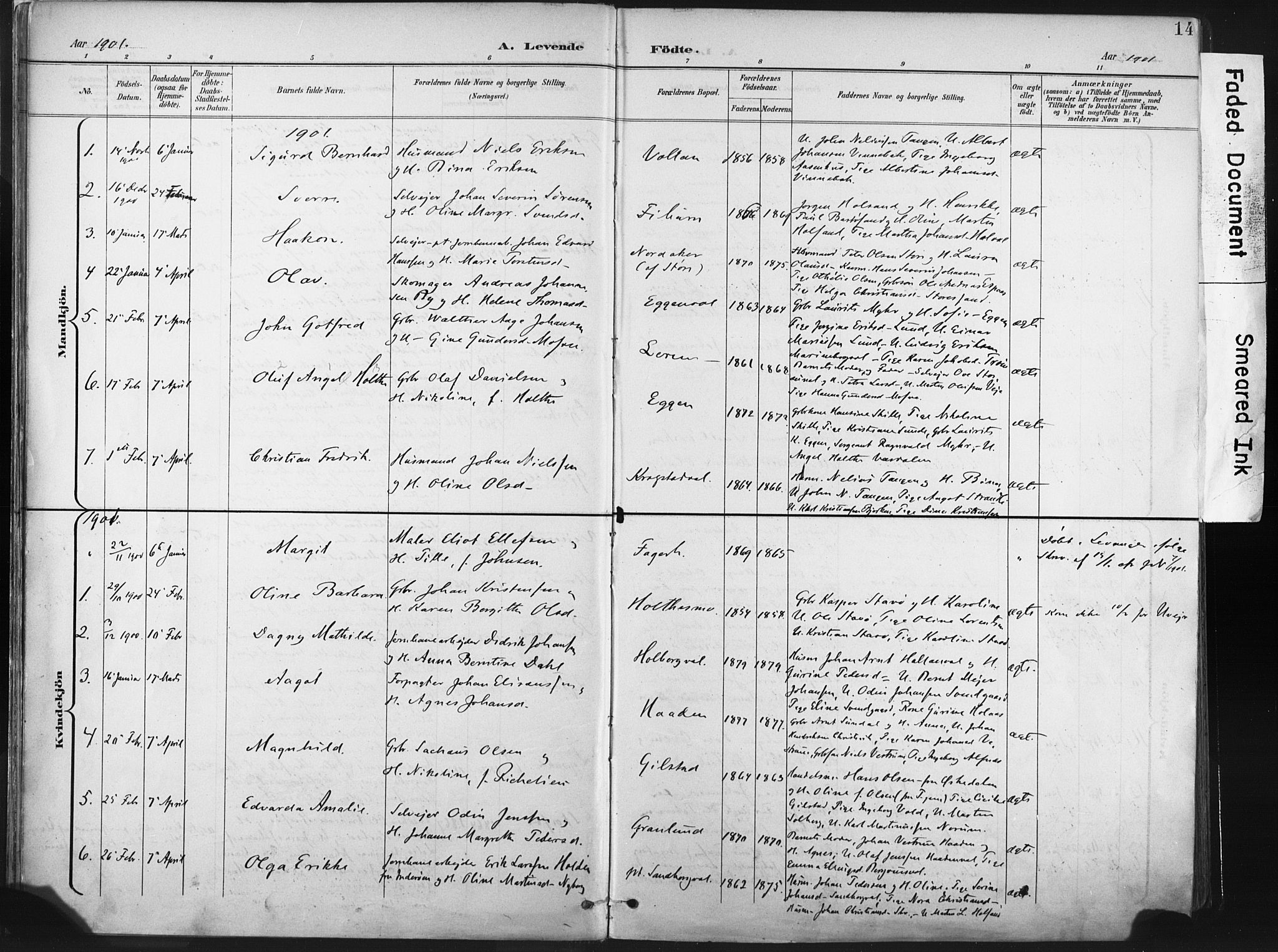 Ministerialprotokoller, klokkerbøker og fødselsregistre - Nord-Trøndelag, SAT/A-1458/717/L0162: Parish register (official) no. 717A12, 1898-1923, p. 14