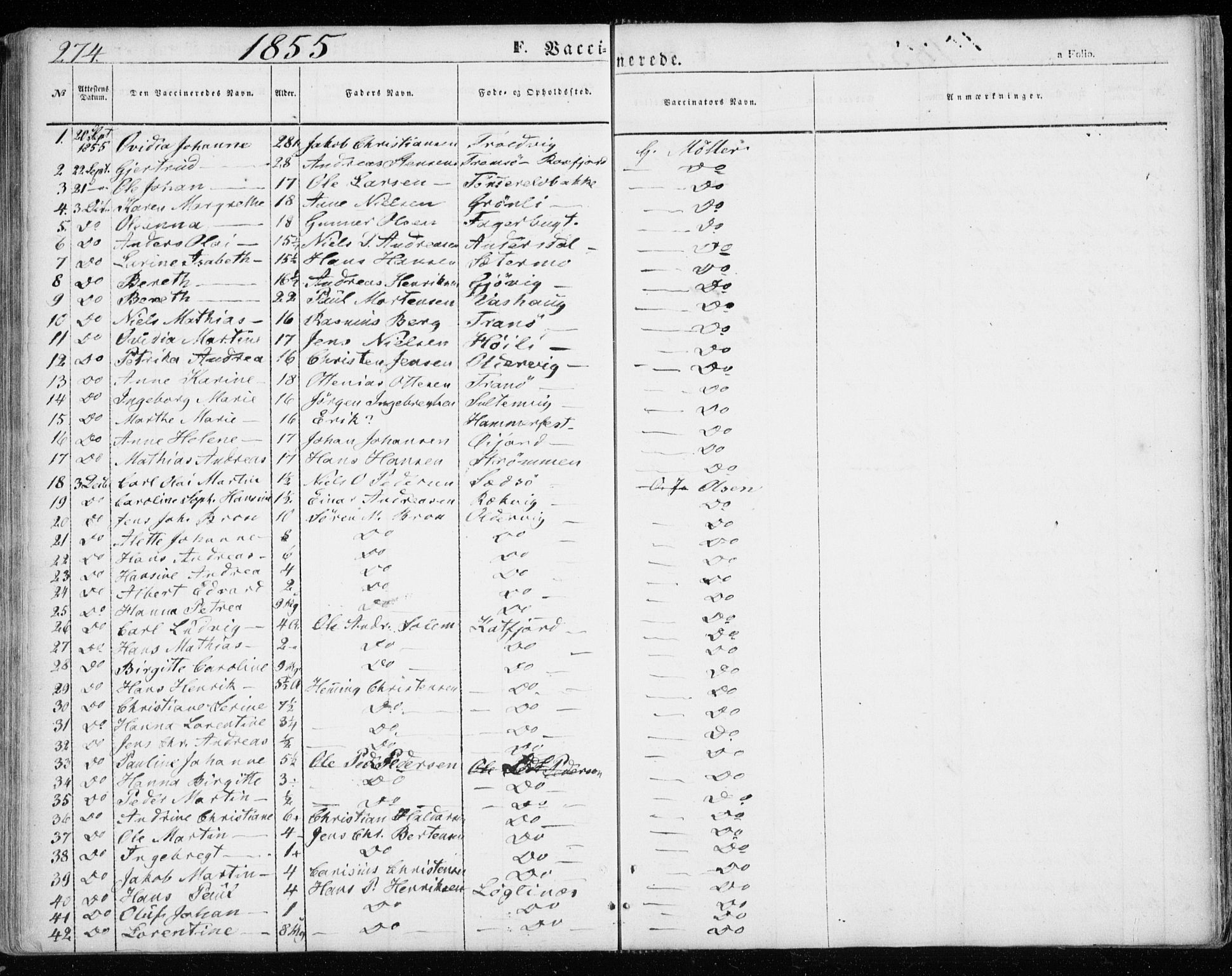 Lenvik sokneprestembete, SATØ/S-1310/H/Ha/Haa/L0007kirke: Parish register (official) no. 7, 1855-1865, p. 274