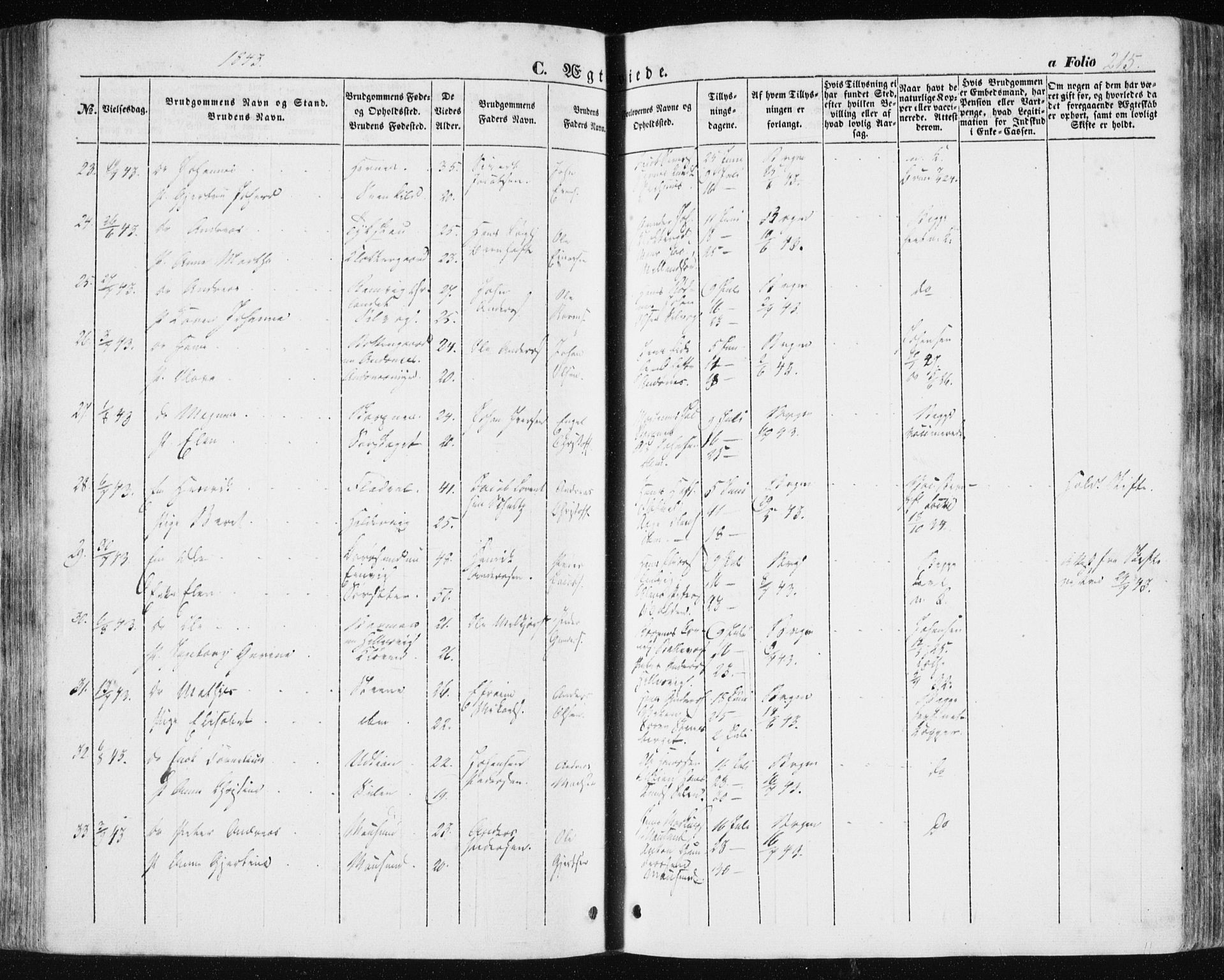 Ministerialprotokoller, klokkerbøker og fødselsregistre - Sør-Trøndelag, SAT/A-1456/634/L0529: Parish register (official) no. 634A05, 1843-1851, p. 215