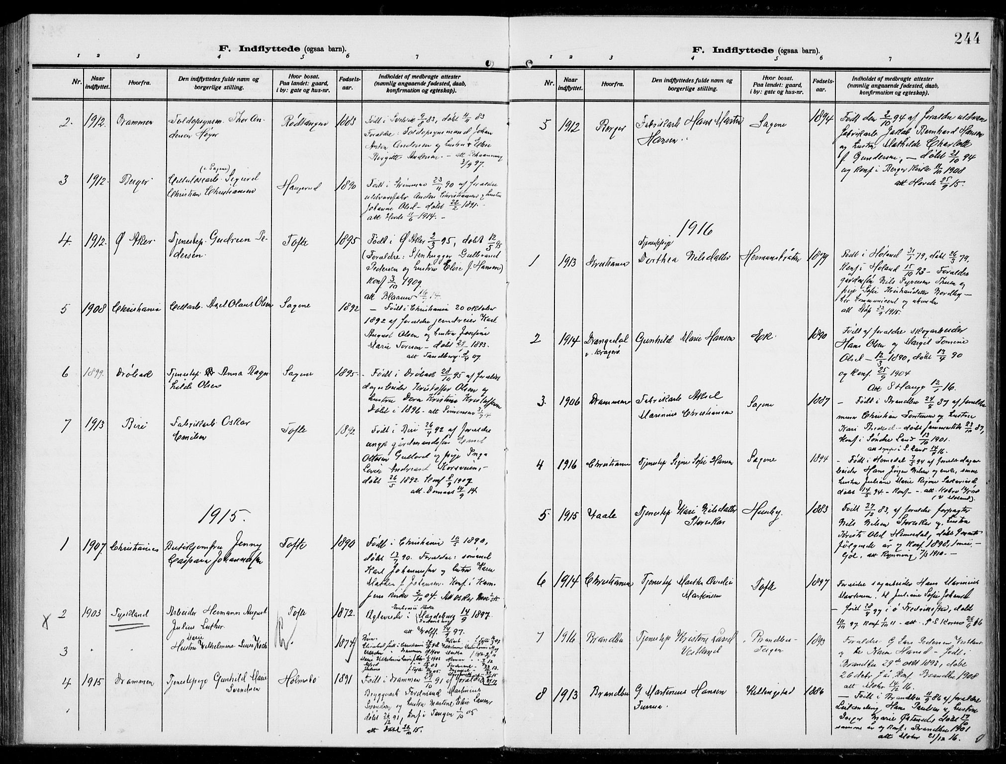 Hurum kirkebøker, SAKO/A-229/F/Fa/L0016: Parish register (official) no. 16, 1899-1918, p. 244