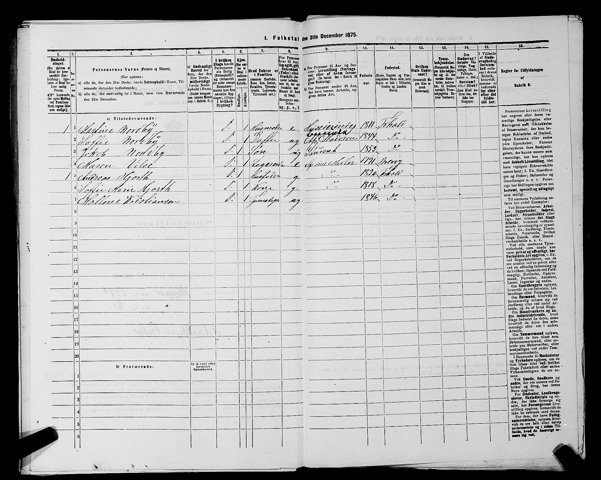 RA, 1875 census for 0101P Fredrikshald, 1875, p. 176