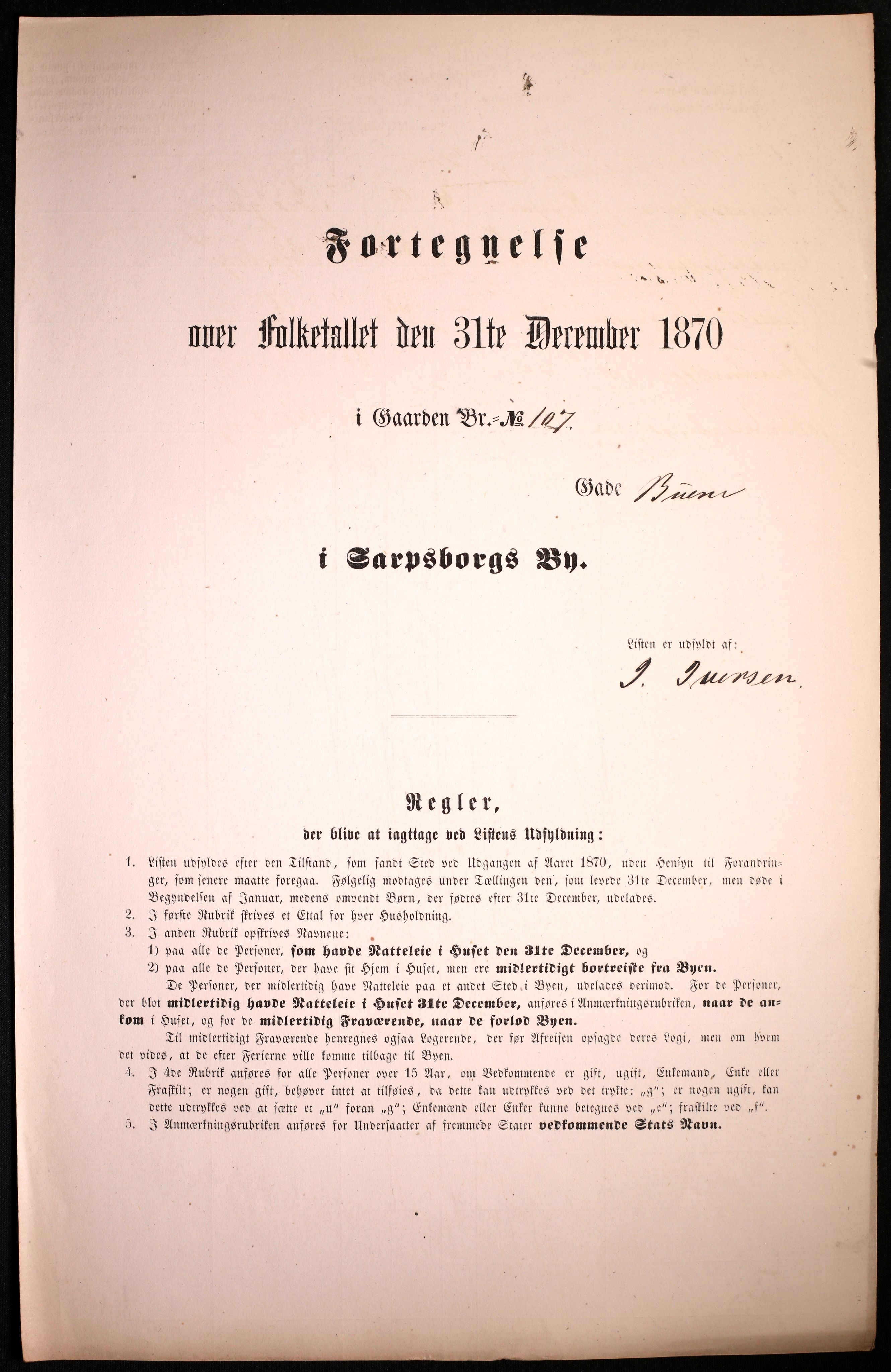 RA, 1870 census for 0102 Sarpsborg, 1870, p. 407