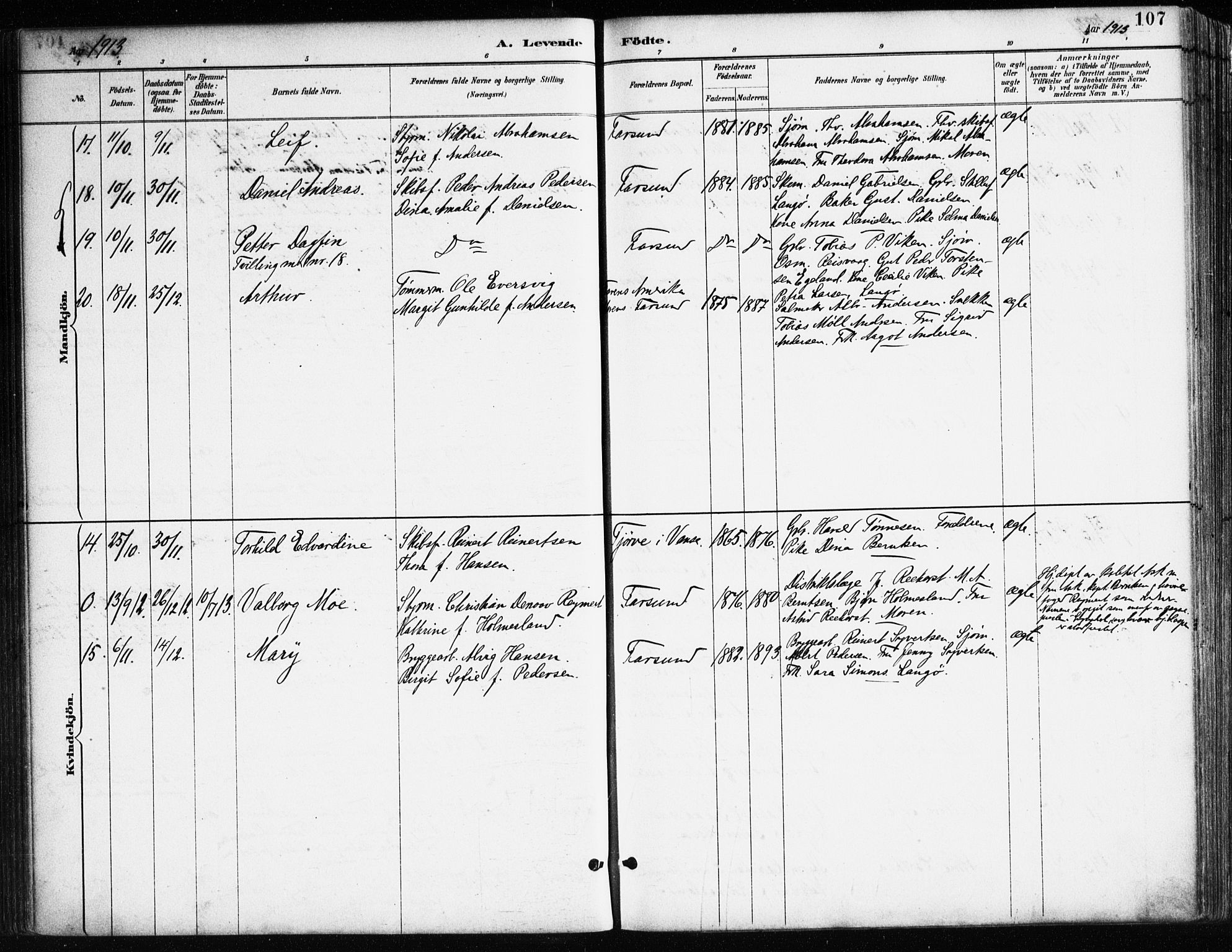 Farsund sokneprestkontor, SAK/1111-0009/F/Fa/L0006: Parish register (official) no. A 6, 1887-1920, p. 107
