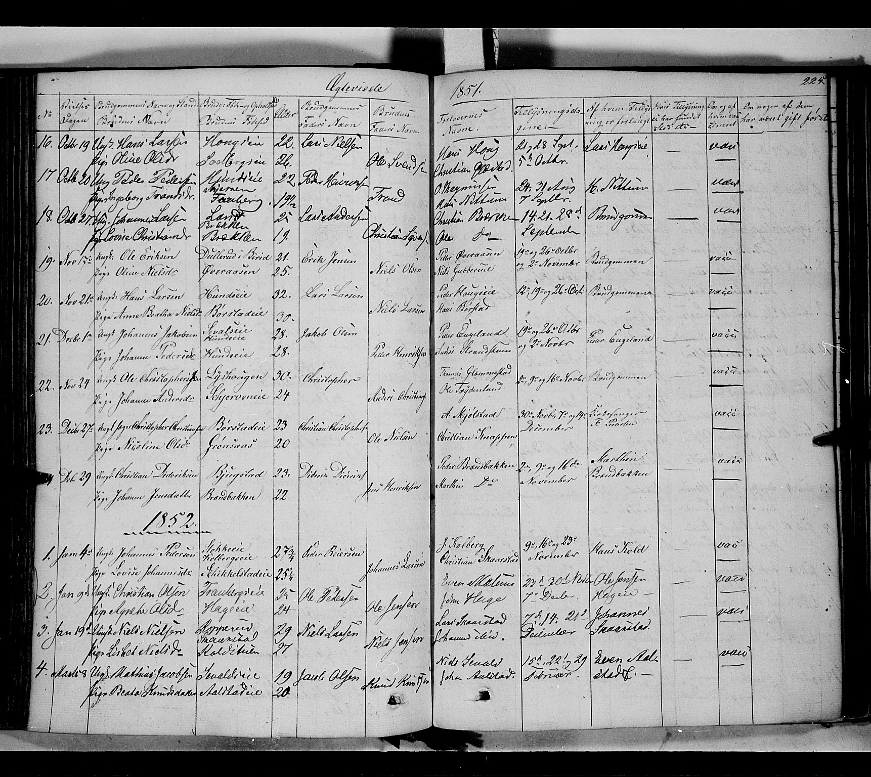Vardal prestekontor, SAH/PREST-100/H/Ha/Haa/L0005: Parish register (official) no. 5, 1831-1853, p. 225