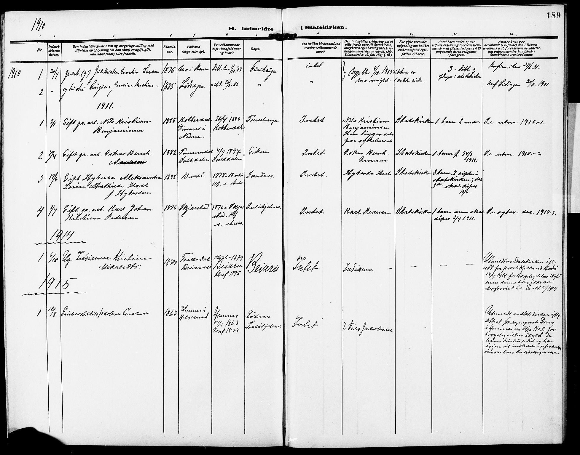 Ministerialprotokoller, klokkerbøker og fødselsregistre - Nordland, AV/SAT-A-1459/850/L0710: Parish register (official) no. 850A02, 1910-1920, p. 189