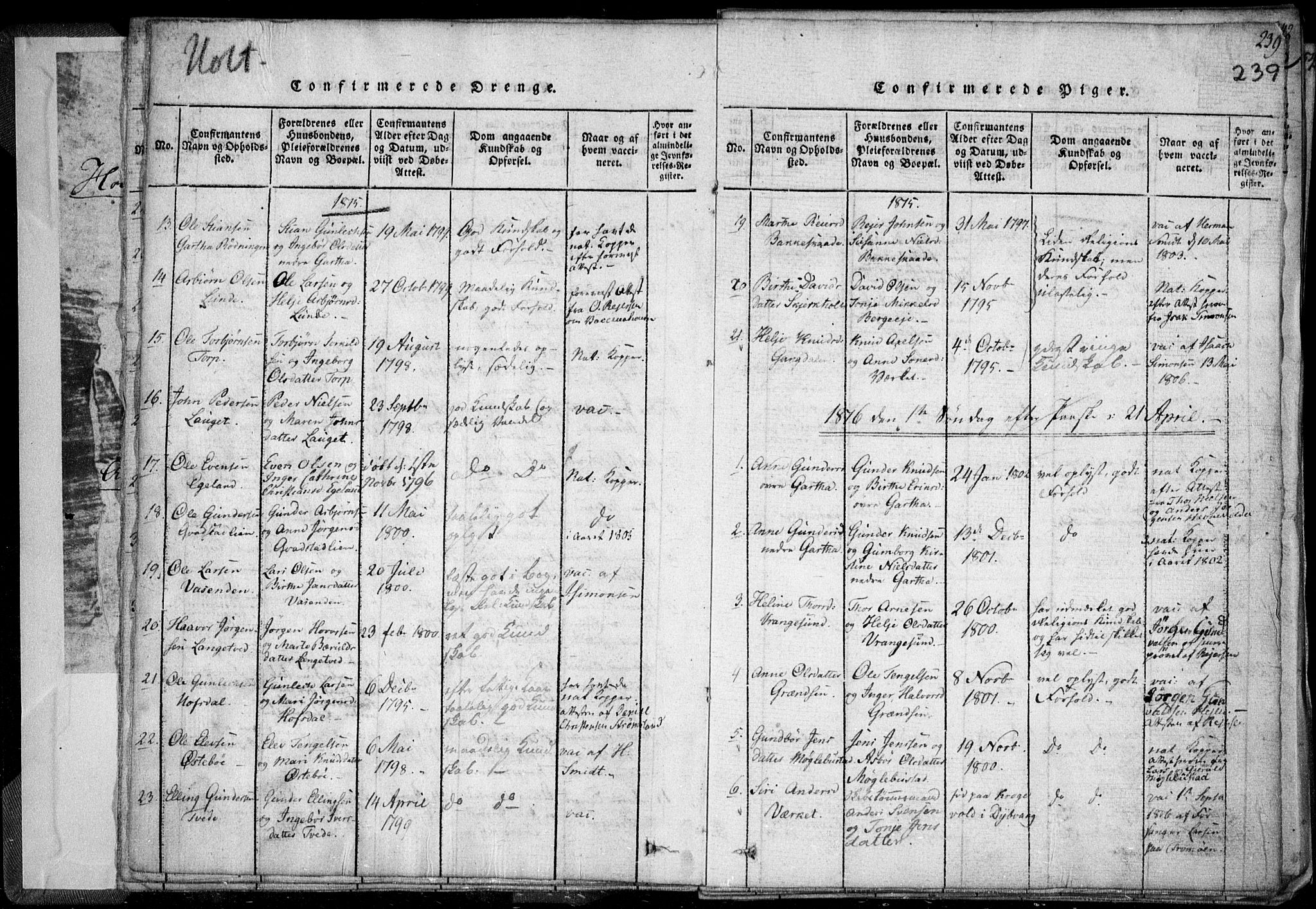 Holt sokneprestkontor, AV/SAK-1111-0021/F/Fa/L0005: Parish register (official) no. A 5, 1813-1821, p. 239