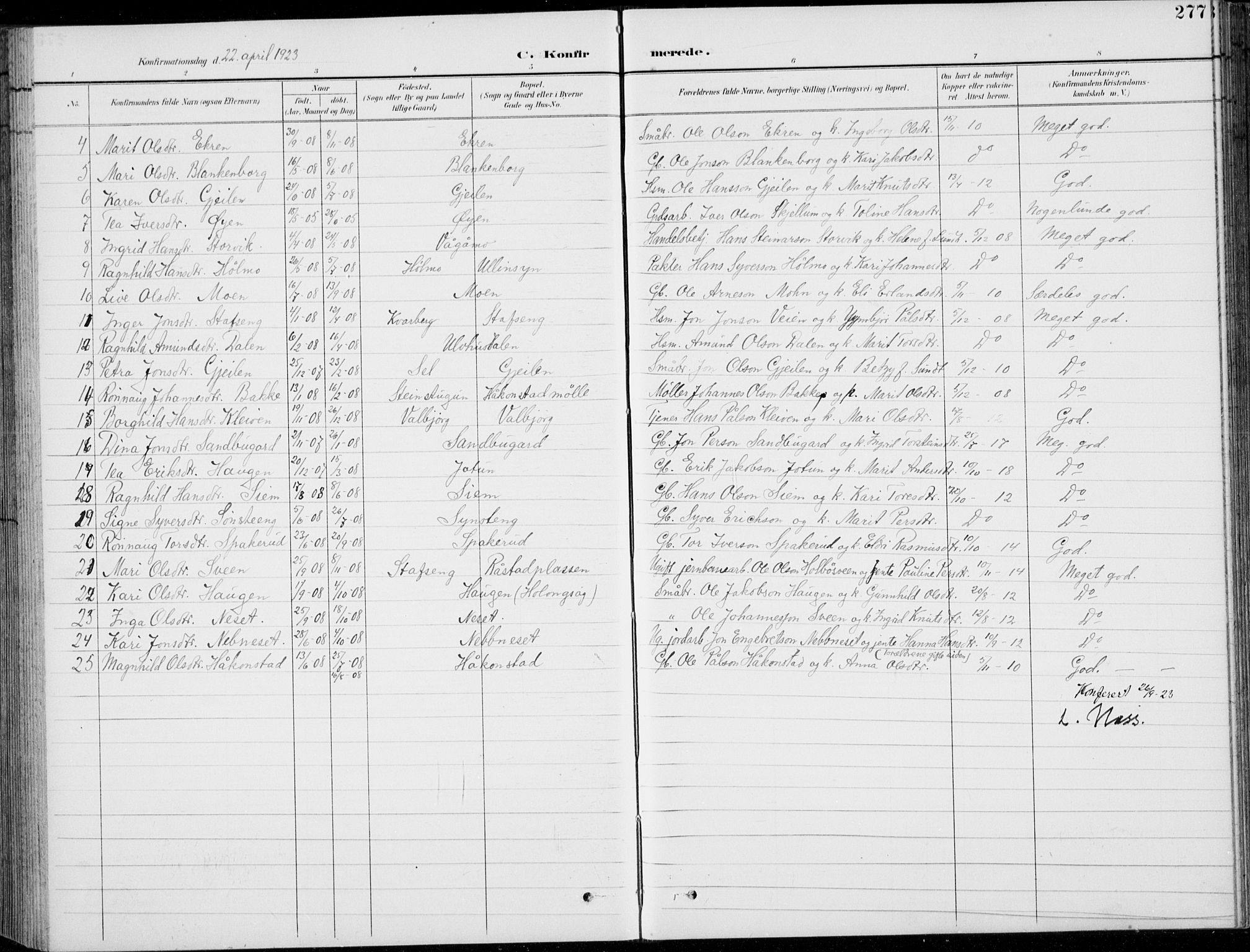 Vågå prestekontor, AV/SAH-PREST-076/H/Ha/Hab/L0002: Parish register (copy) no. 2, 1894-1939, p. 277