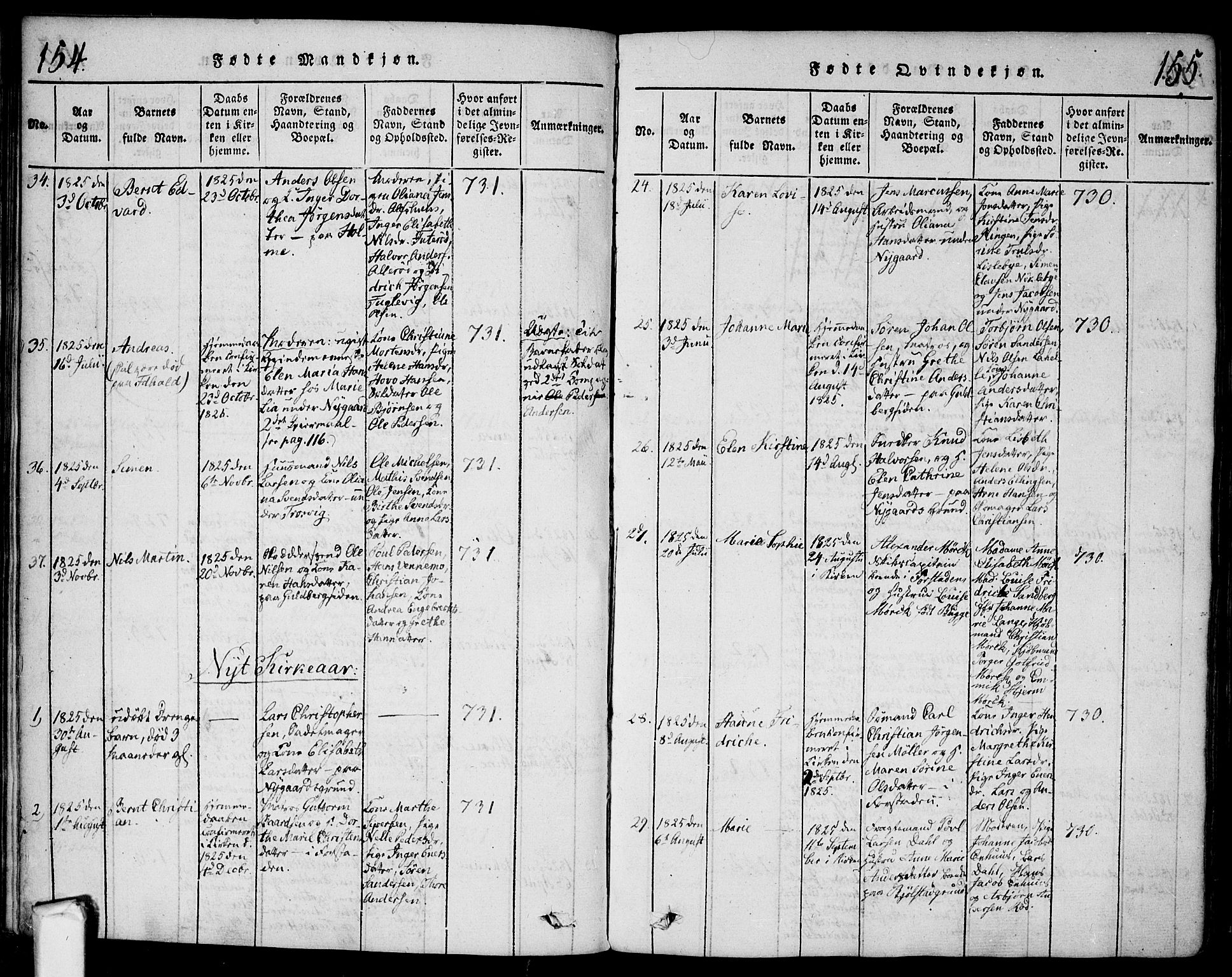 Glemmen prestekontor Kirkebøker, AV/SAO-A-10908/F/Fa/L0004: Parish register (official) no. 4, 1816-1838, p. 154-155