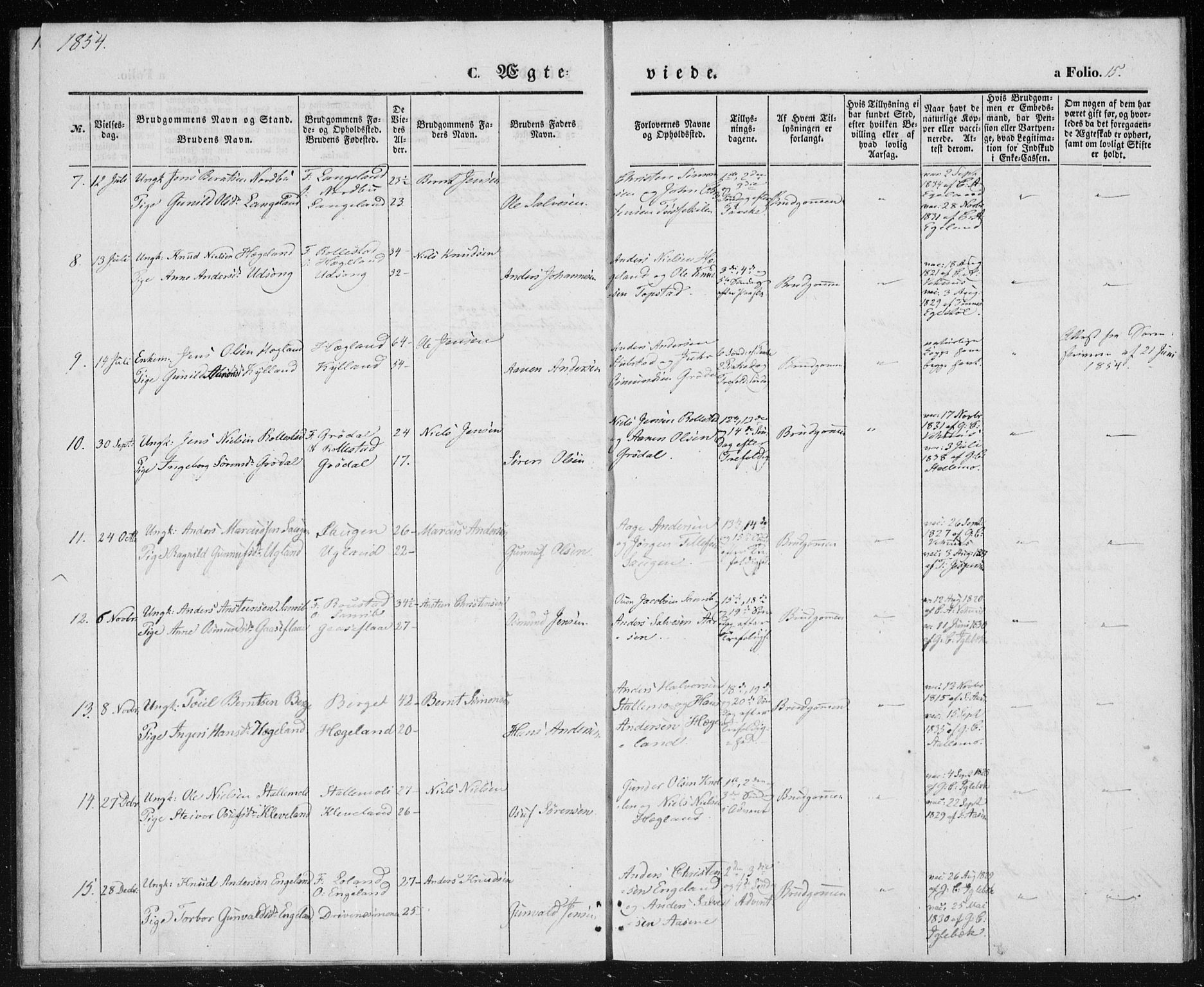 Vennesla sokneprestkontor, SAK/1111-0045/Fa/Fac/L0006: Parish register (official) no. A 6, 1846-1855, p. 15