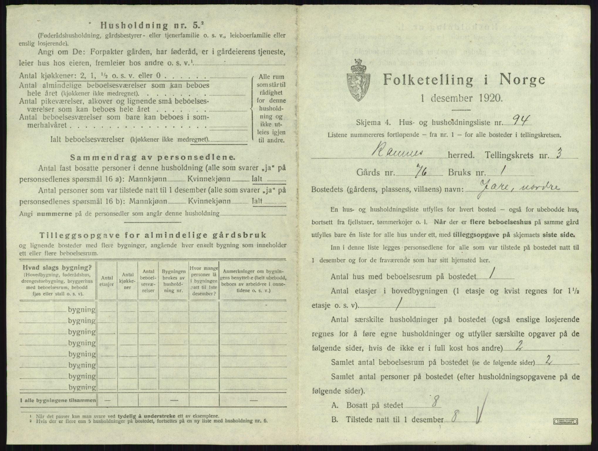 SAKO, 1920 census for Ramnes, 1920, p. 591