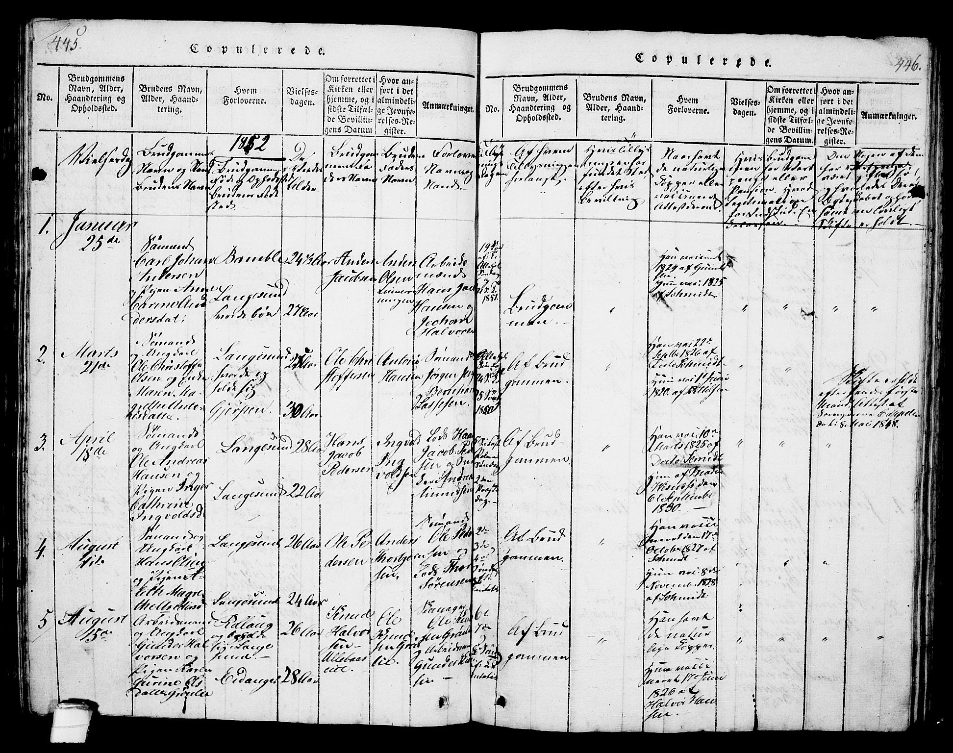Langesund kirkebøker, AV/SAKO-A-280/G/Ga/L0003: Parish register (copy) no. 3, 1815-1858, p. 445-446