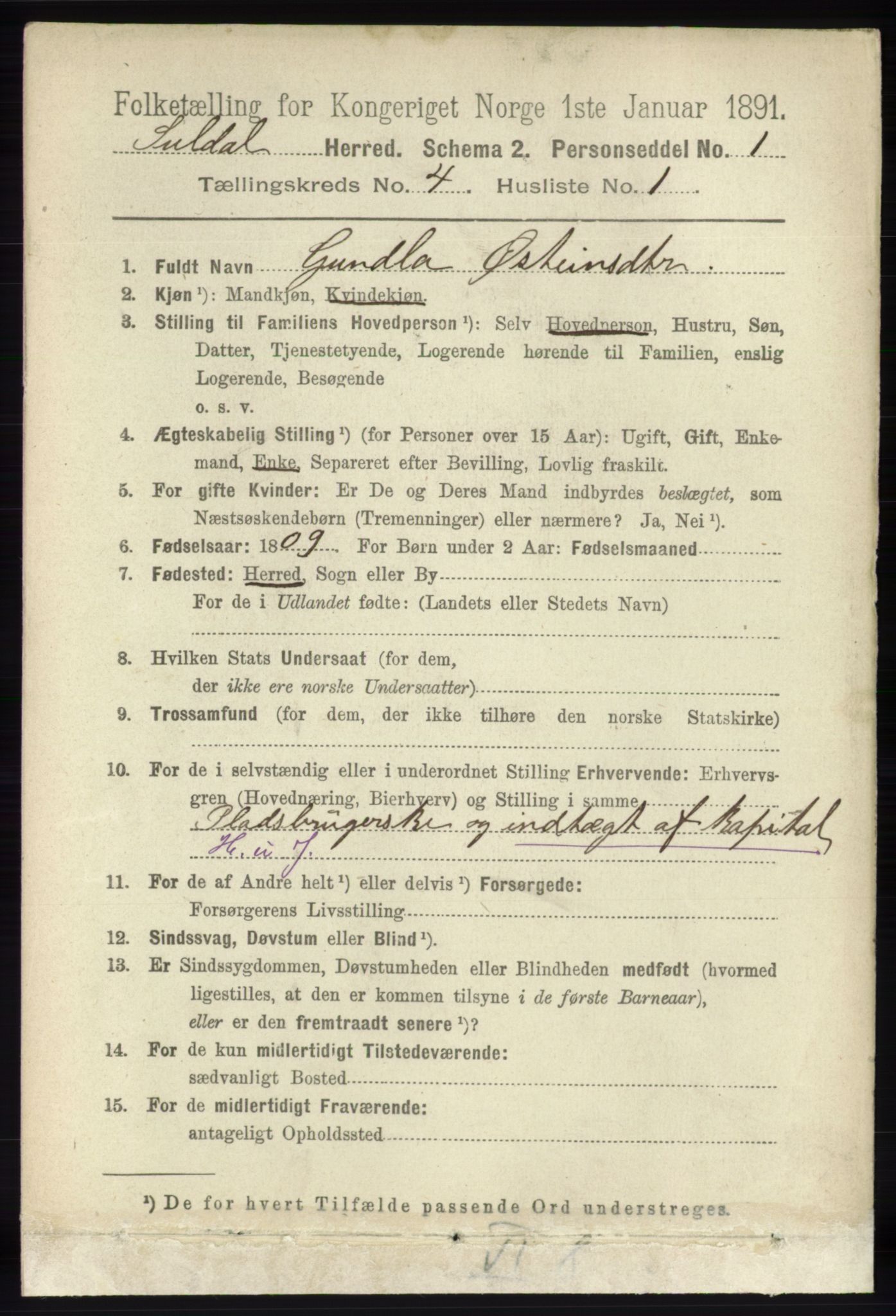 RA, 1891 census for 1134 Suldal, 1891, p. 867