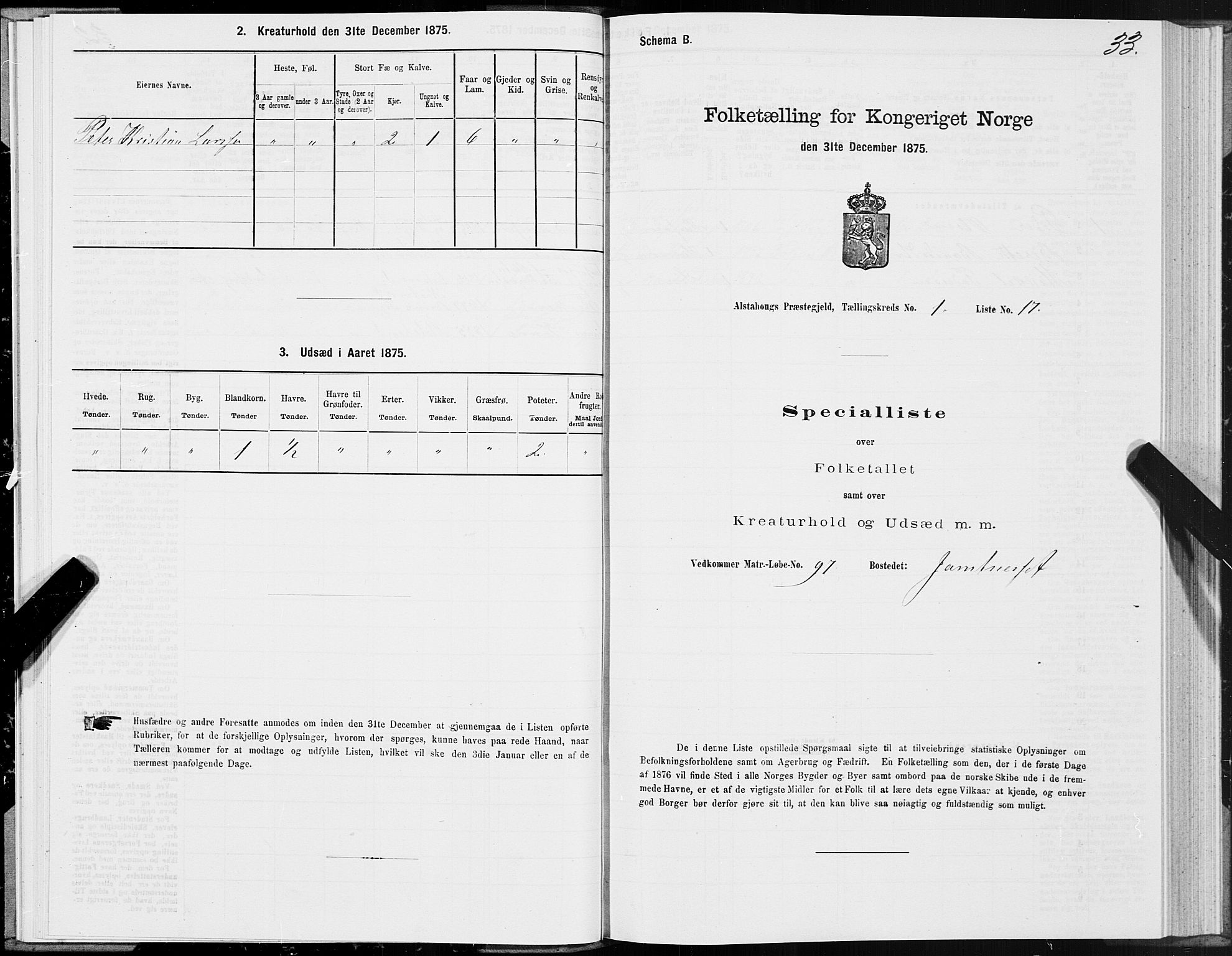 SAT, 1875 census for 1820P Alstahaug, 1875, p. 1033