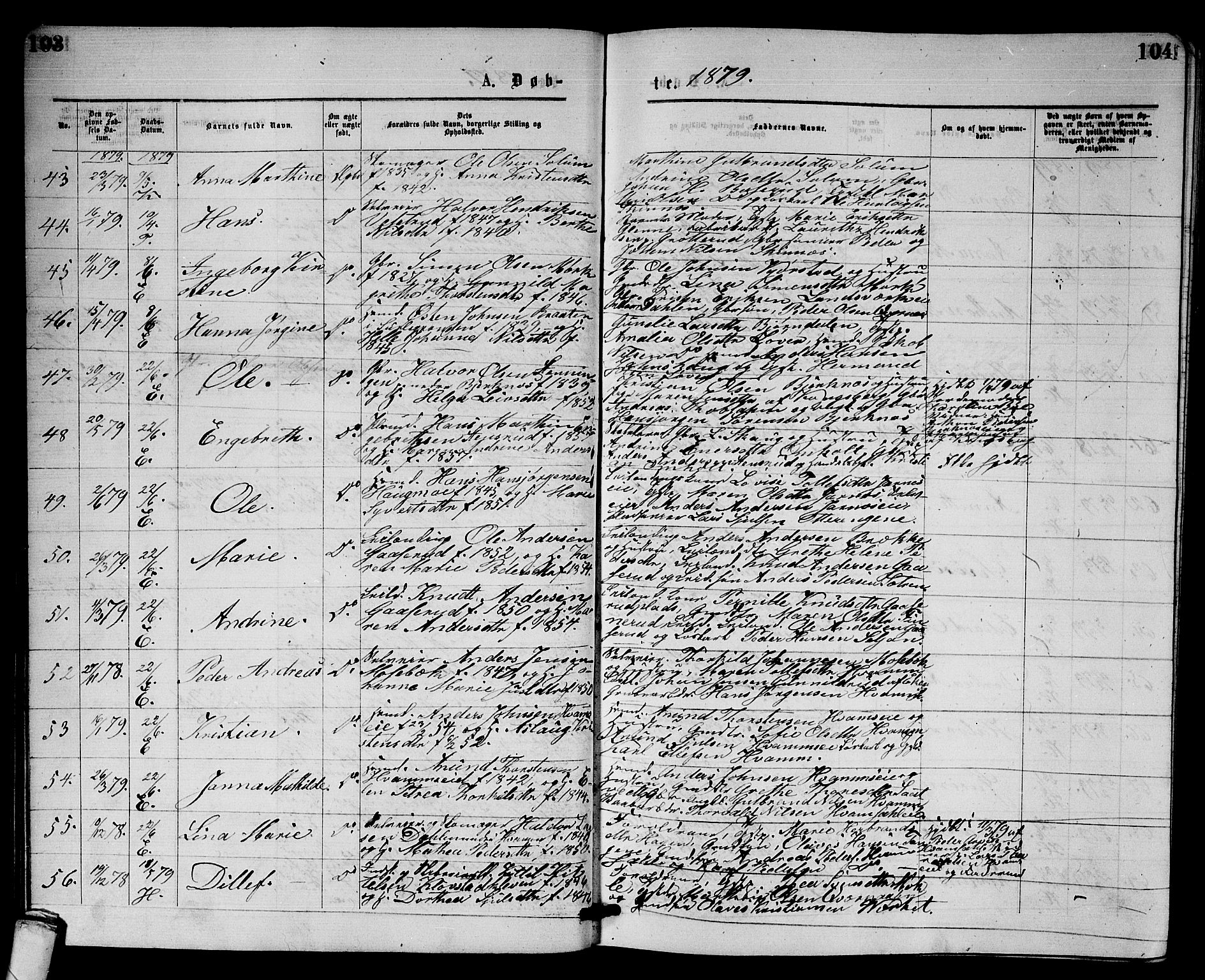 Sandsvær kirkebøker, SAKO/A-244/G/Gb/L0001: Parish register (copy) no. II 1, 1874-1885, p. 103-104