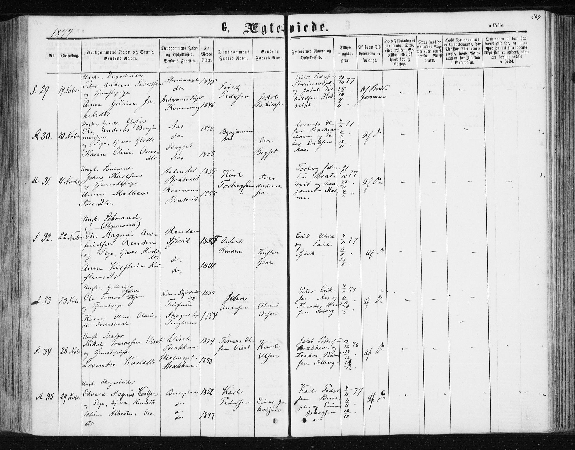 Ministerialprotokoller, klokkerbøker og fødselsregistre - Nord-Trøndelag, AV/SAT-A-1458/741/L0394: Parish register (official) no. 741A08, 1864-1877, p. 284