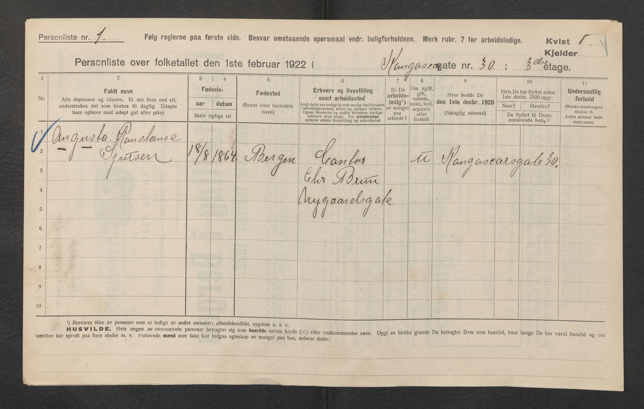 SAB, Municipal Census 1922 for Bergen, 1922, p. 19877