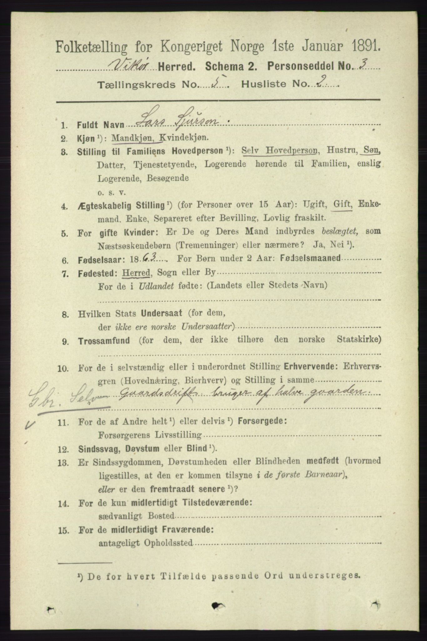 RA, 1891 census for 1238 Vikør, 1891, p. 1424