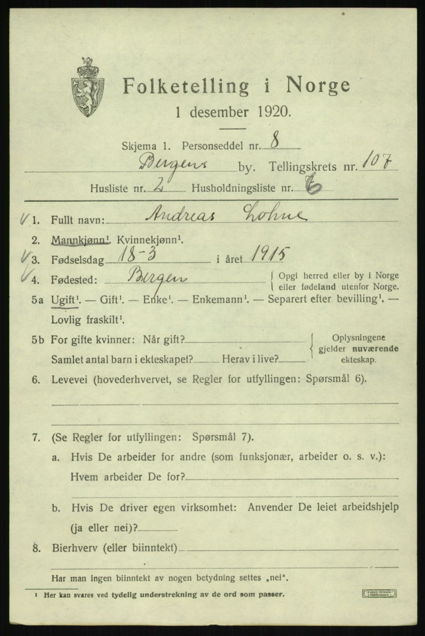 SAB, 1920 census for Bergen, 1920, p. 184866