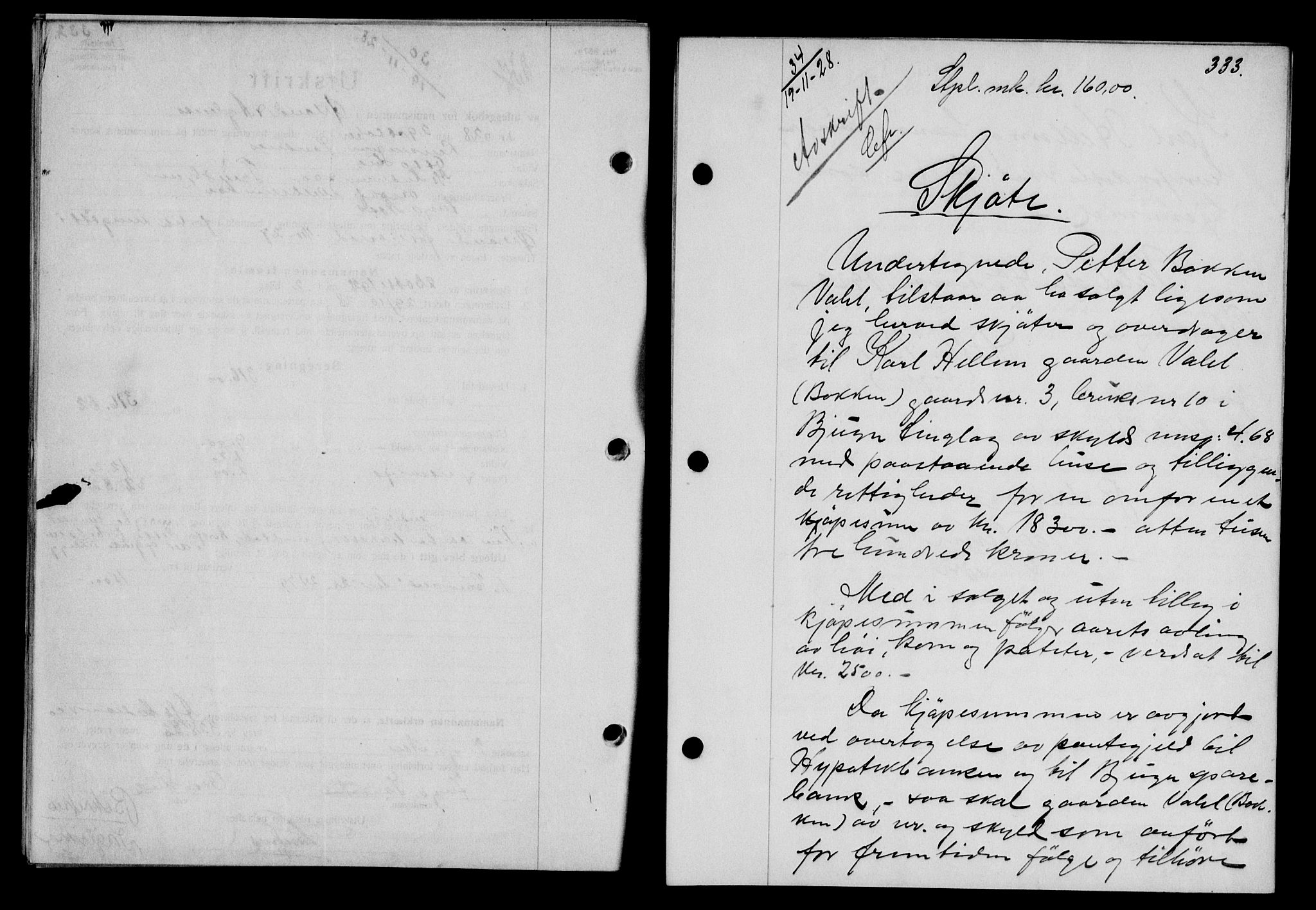 Fosen sorenskriveri, AV/SAT-A-1107/1/2/2C/L0067: Mortgage book no. 58, 1928-1929, p. 333, Deed date: 19.11.1928