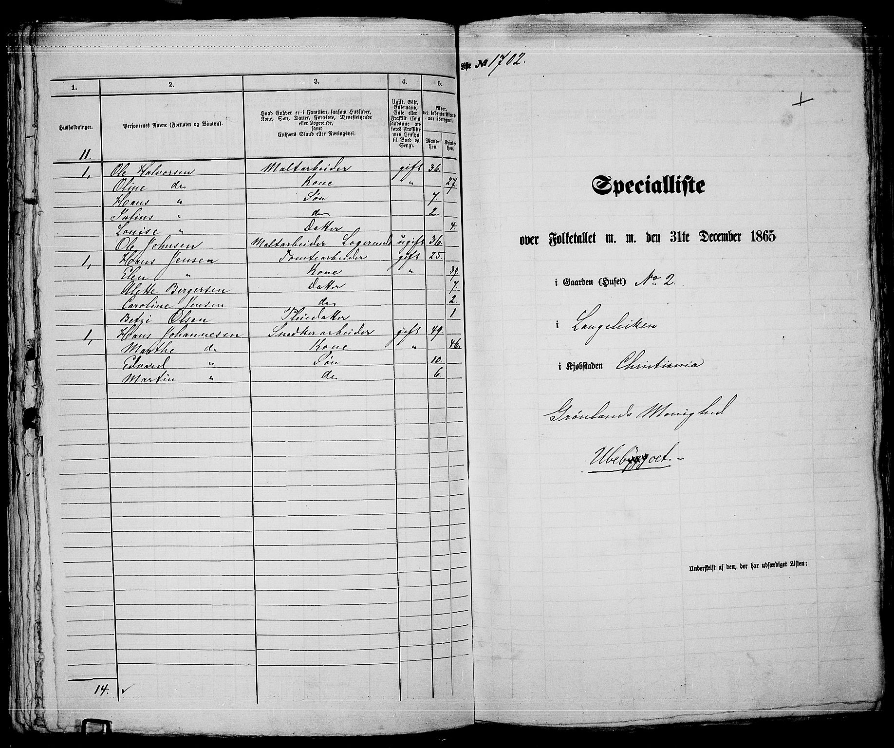 RA, 1865 census for Kristiania, 1865, p. 3845