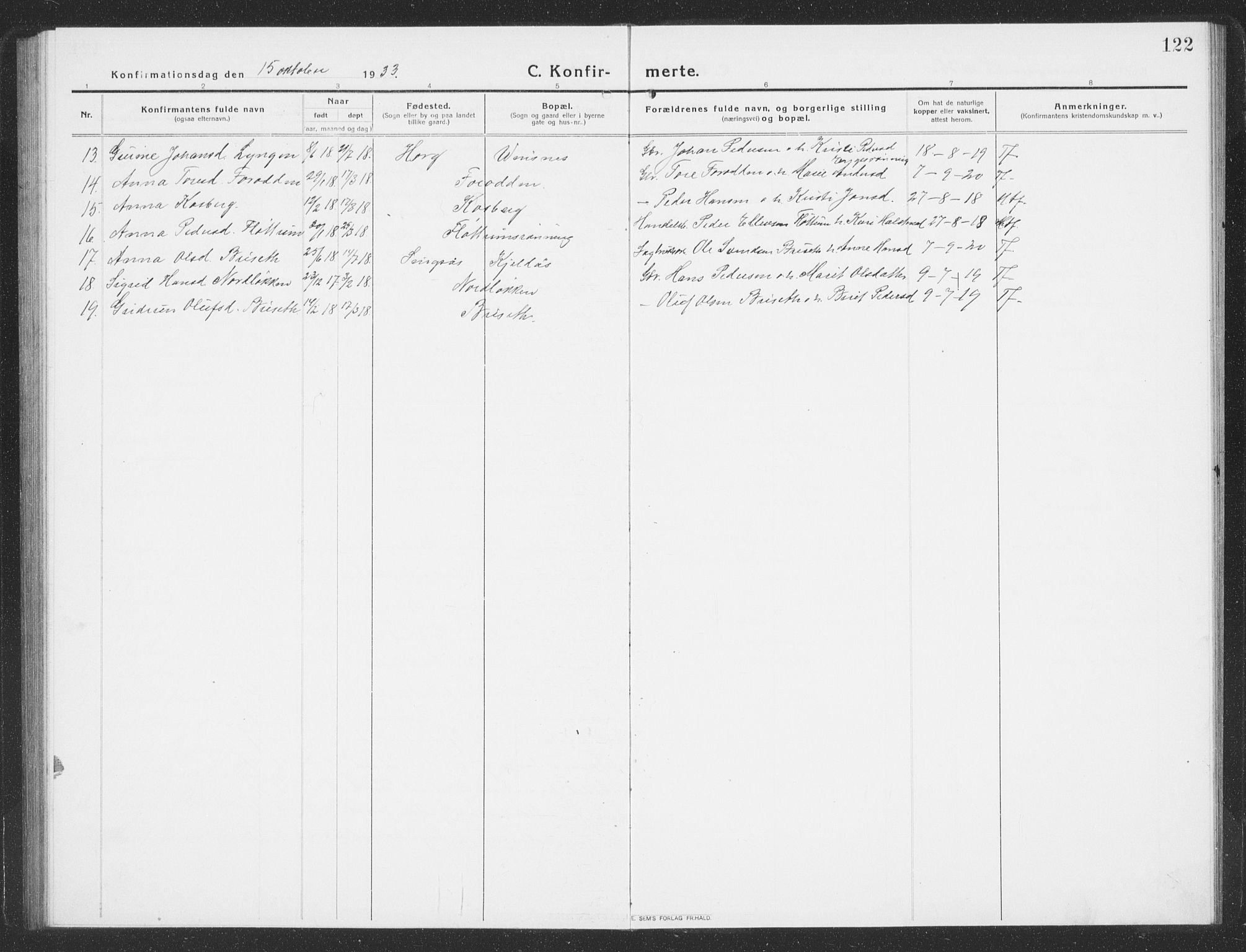 Ministerialprotokoller, klokkerbøker og fødselsregistre - Sør-Trøndelag, SAT/A-1456/688/L1030: Parish register (copy) no. 688C05, 1916-1939, p. 122